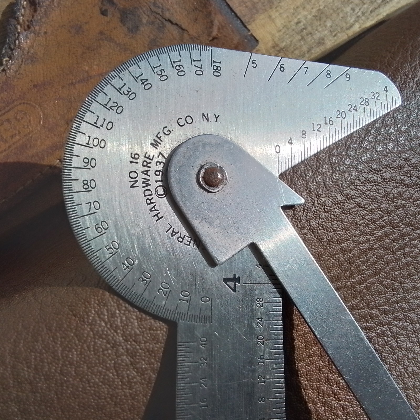No. 16 Gen’l HARDWARE Mfg. Co. NY PROTRACTOR LAYOUT TOOL in Orig Sheath
