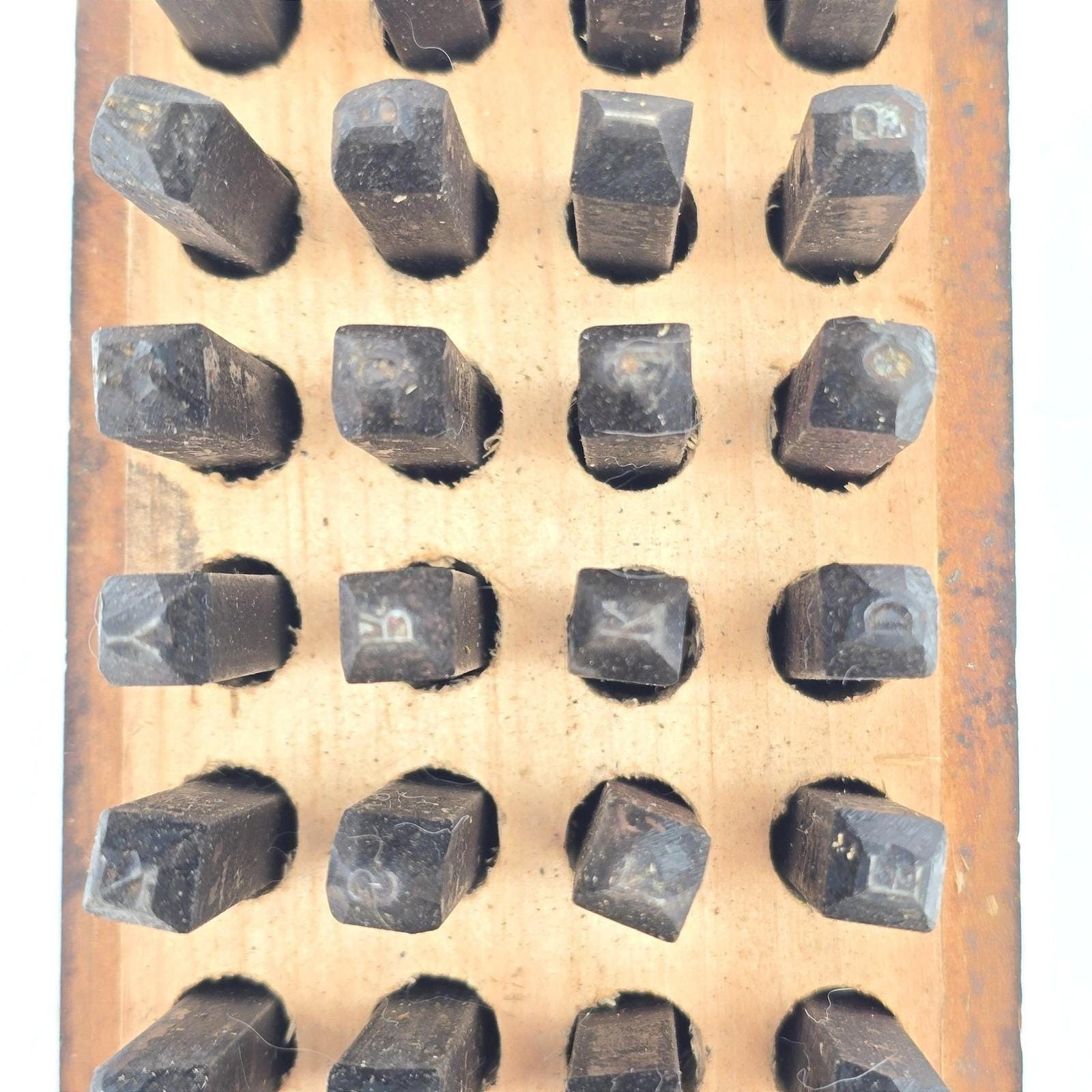 Craftsman Steel 1/8 Letter Stamp Set Wood Block Case Sears Roebuck 1940s–1960s