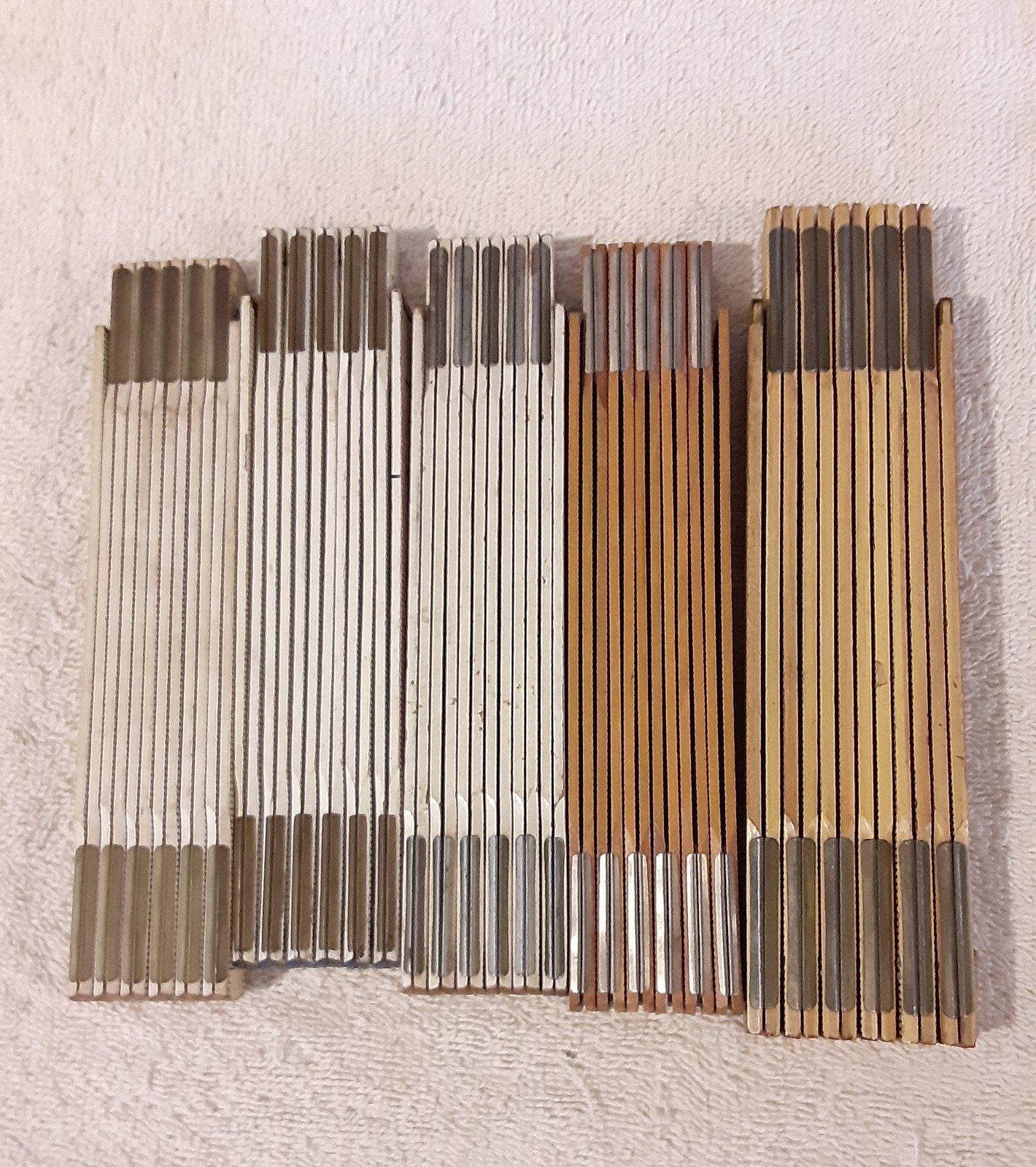 5 WOOD BRASS FOLDING RULERS LUFKIN, MASTER 796, STEEL CRAFT, N A R CO, USA