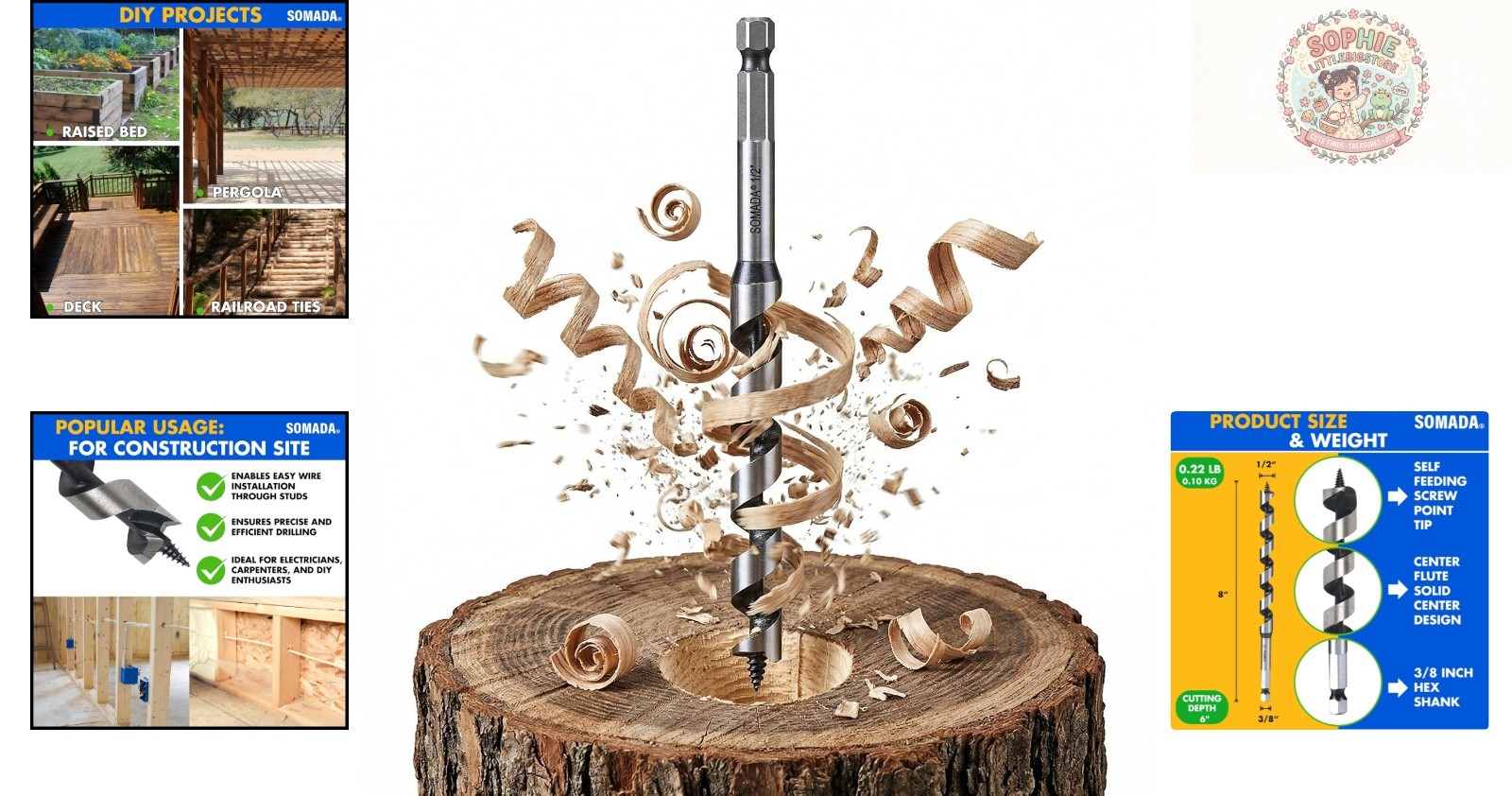 1/2-Inch x 8-Inch Carbon Steel Auger Drill Bit for Wood and Composite Materials
