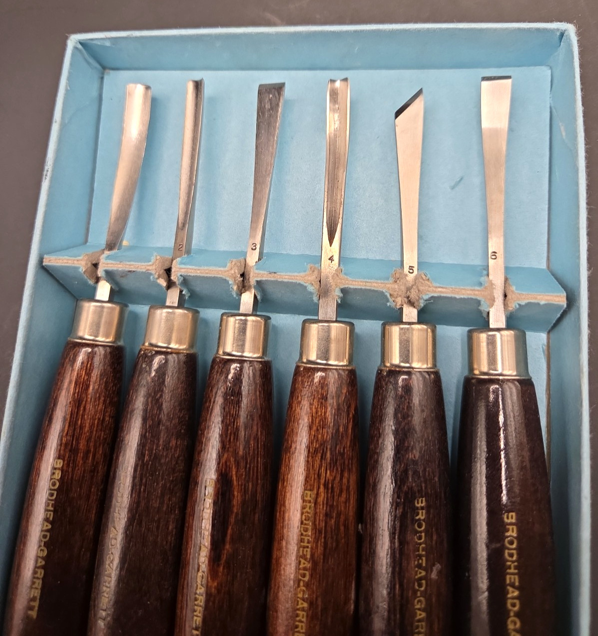 6 Vintage Brodhead Garrett Wood Carving Chisels Tools