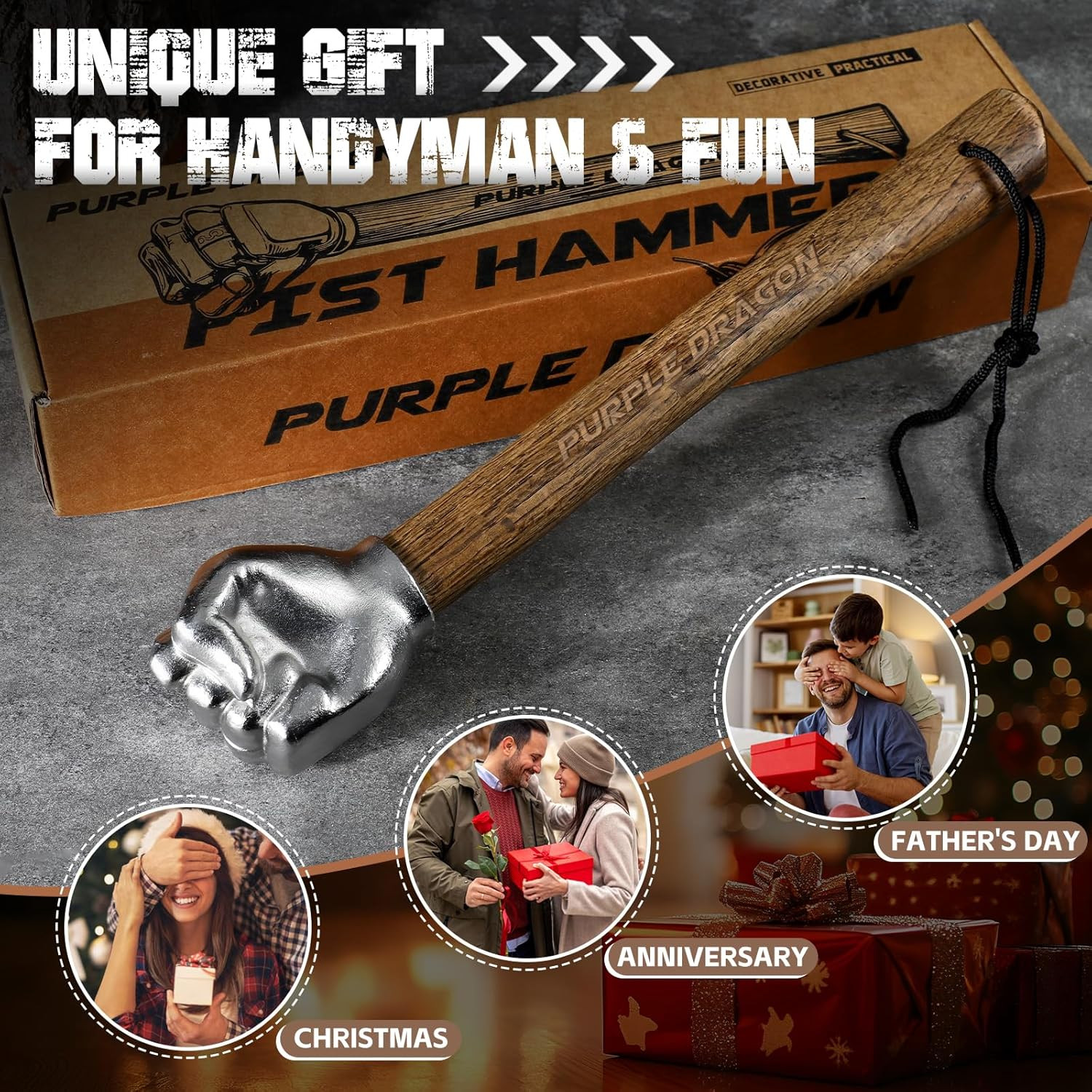 Fist Hammer Tool – 2 Lbs Iron Fist-Shaped Hammer, Hand Hammers with Wooden Handl