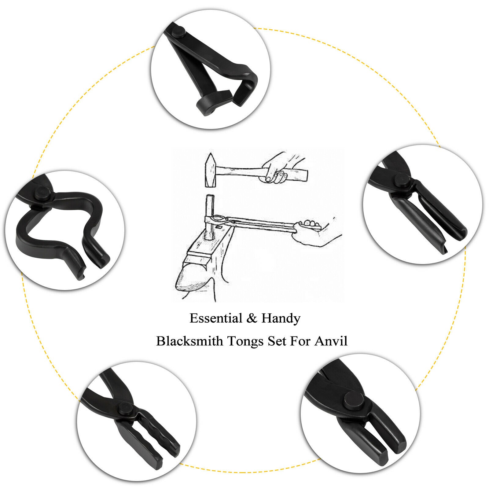 Blacksmith Tongs Tools Set Flat Tongs & Square Jaw Tongs Bolt Tongs Blade Tongs