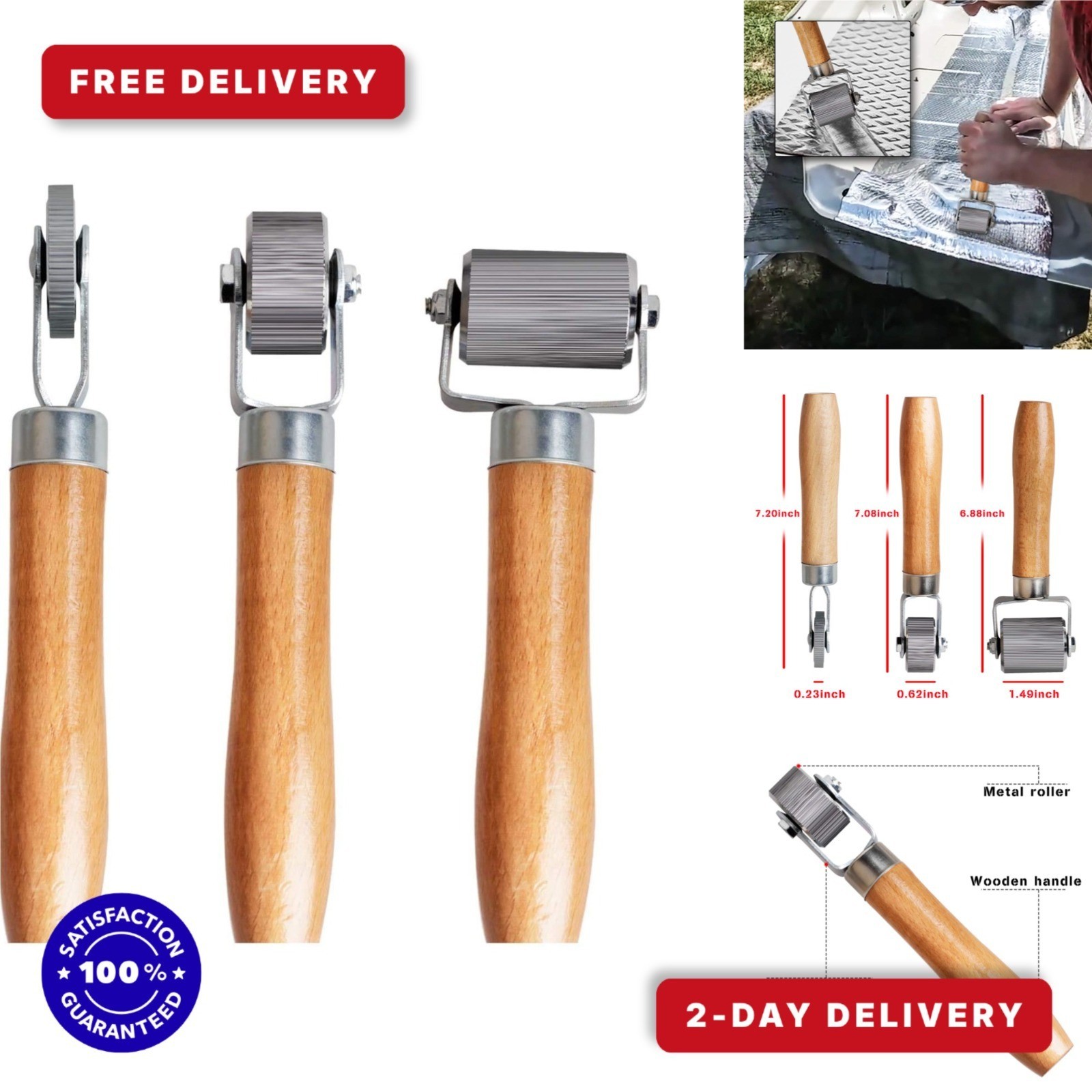 FCHO Car Sound Deadening Roller Tool Set – 3 Pcs for Auto Installation