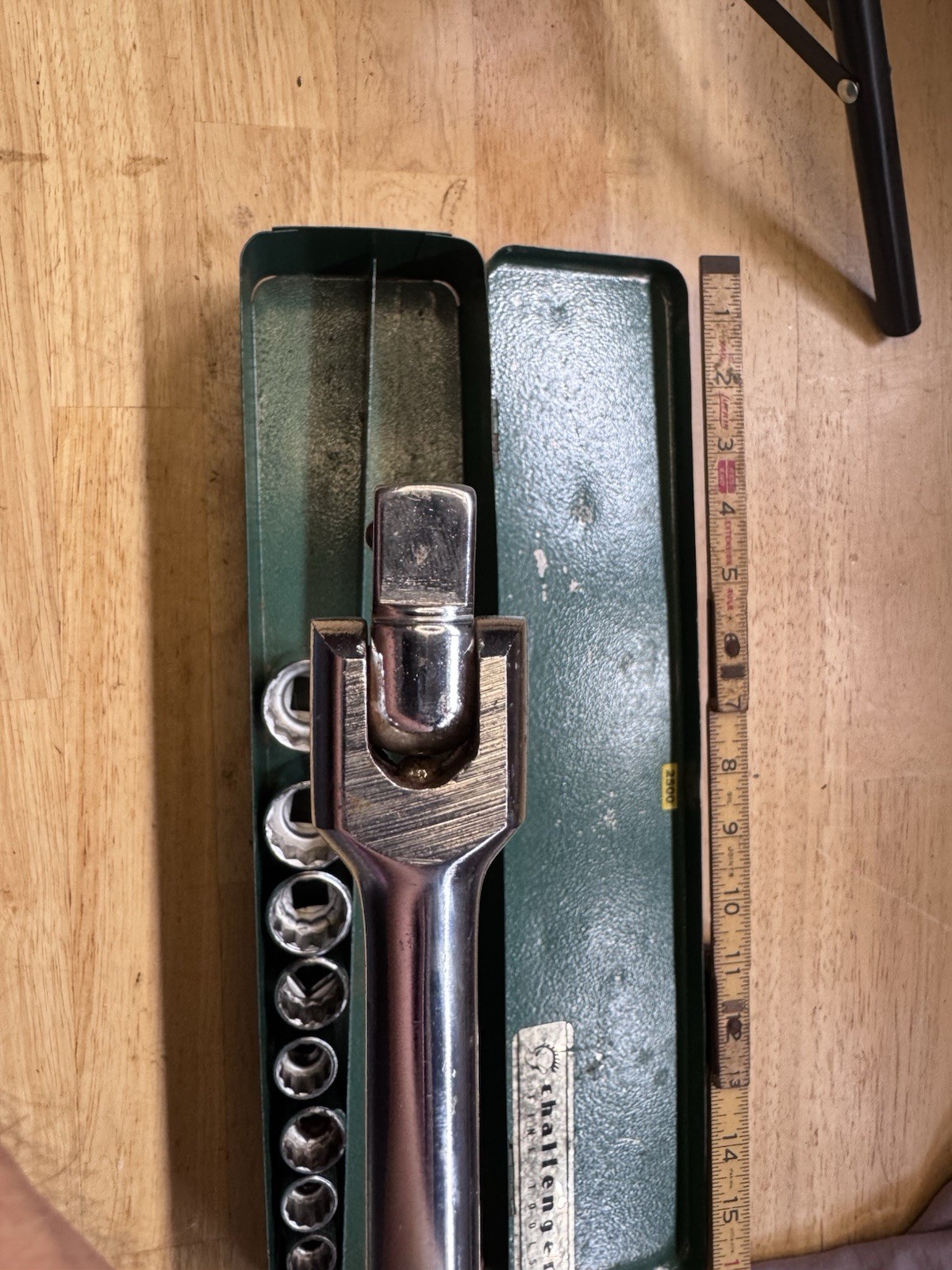 Vintage Challenger Fine Tools 1/2” Drive; USA Metal Case; Pull Bar & SAE Sockets