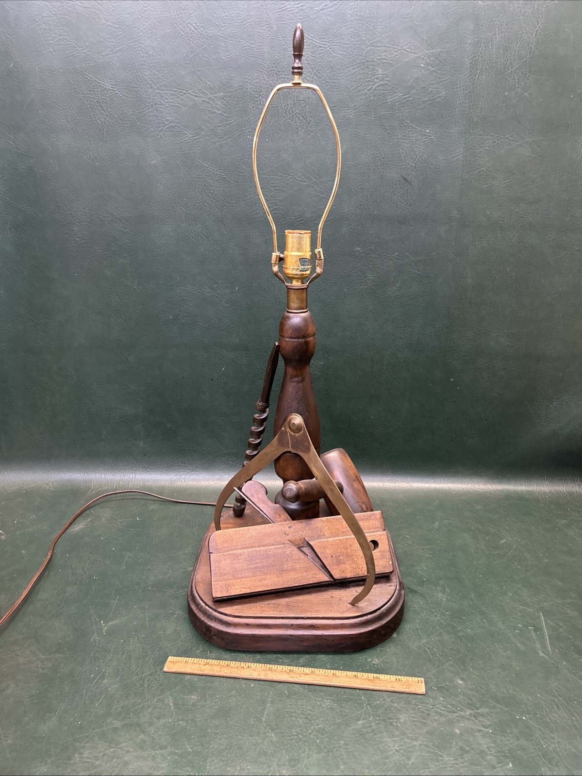Antique Woodworker’s Tools Themed Table Lamp ~Brass Dividers , Molding Plane