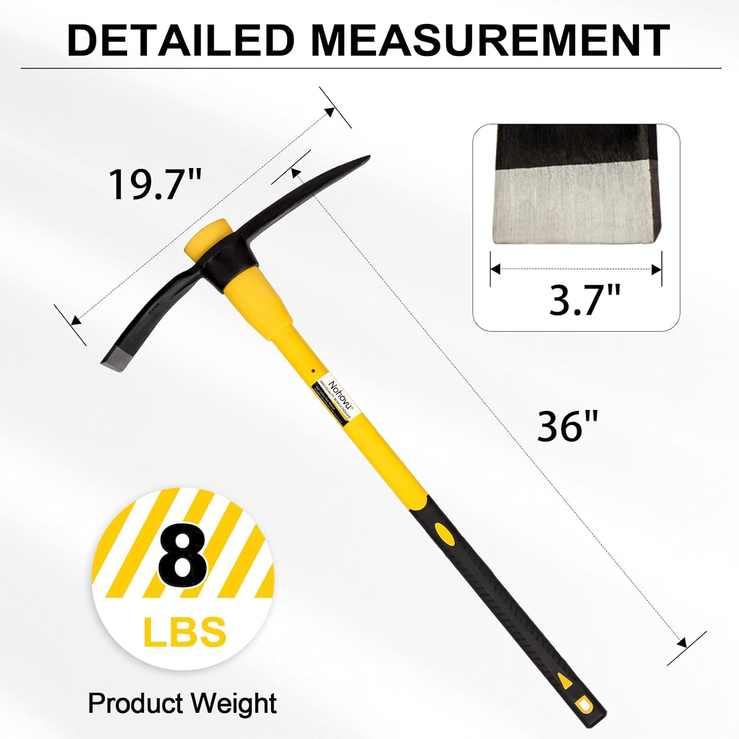 Pickaxe with Shock Absorbing Fiberglass Handle, Heavy Duty Forged Steel Pick Axe
