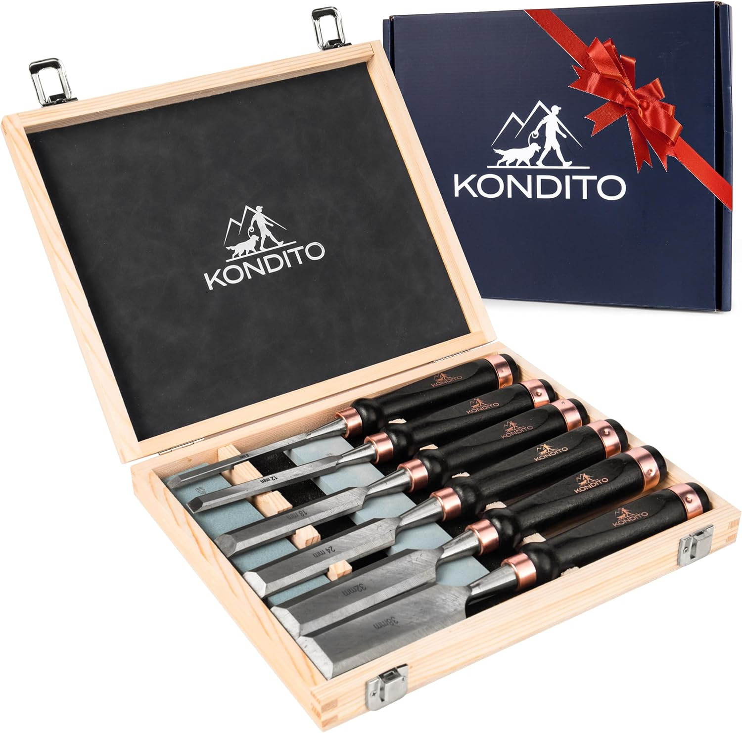 Professional Wood Chisel Set – Complete Chisel Kit with 6 CRV60 Steel Blades (6–