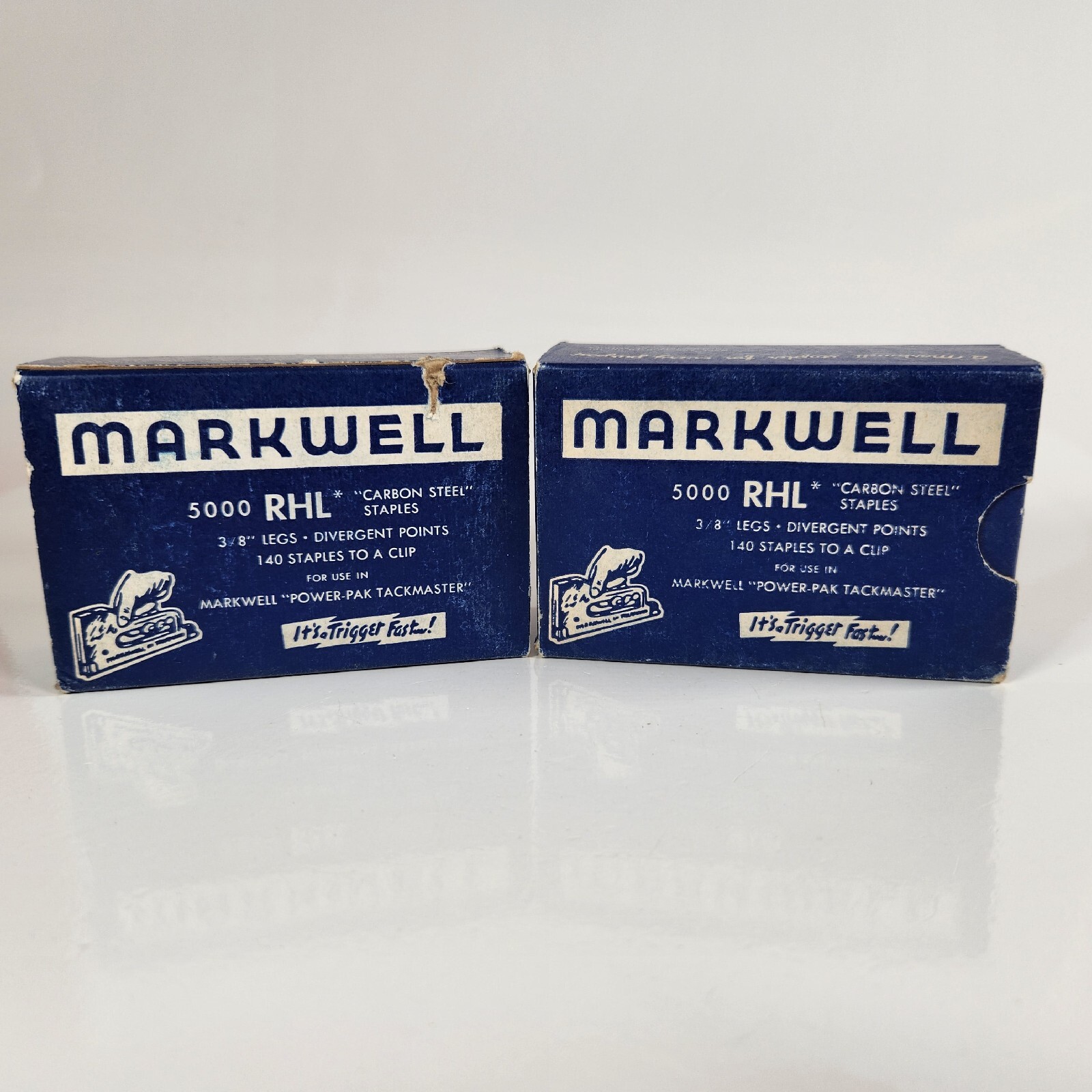 Vintage Markwell RHL Carbon Steel Staples 3/8″ Legs Divergent Points Lot Of 2