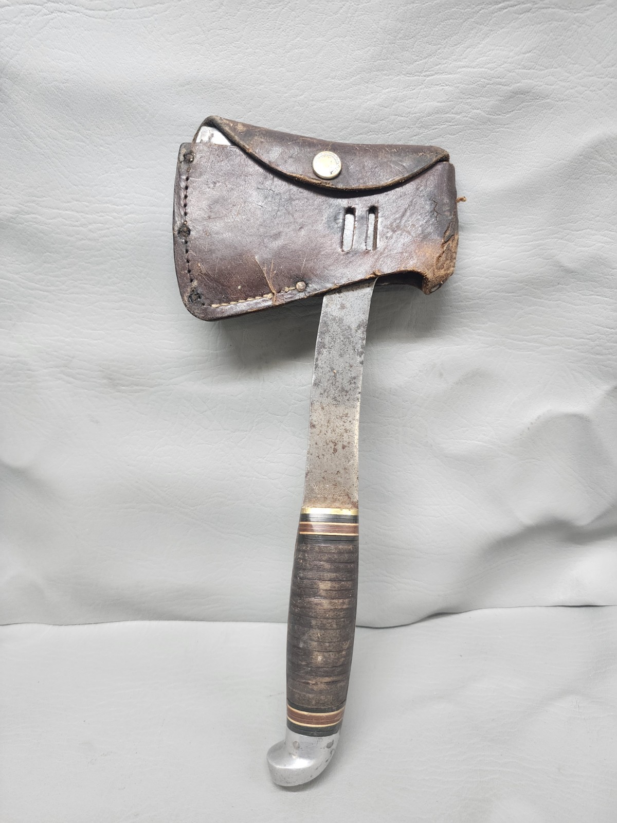 Vintage Western Boulder Colo. Hatchet Axe With Leather Tooled Sheath