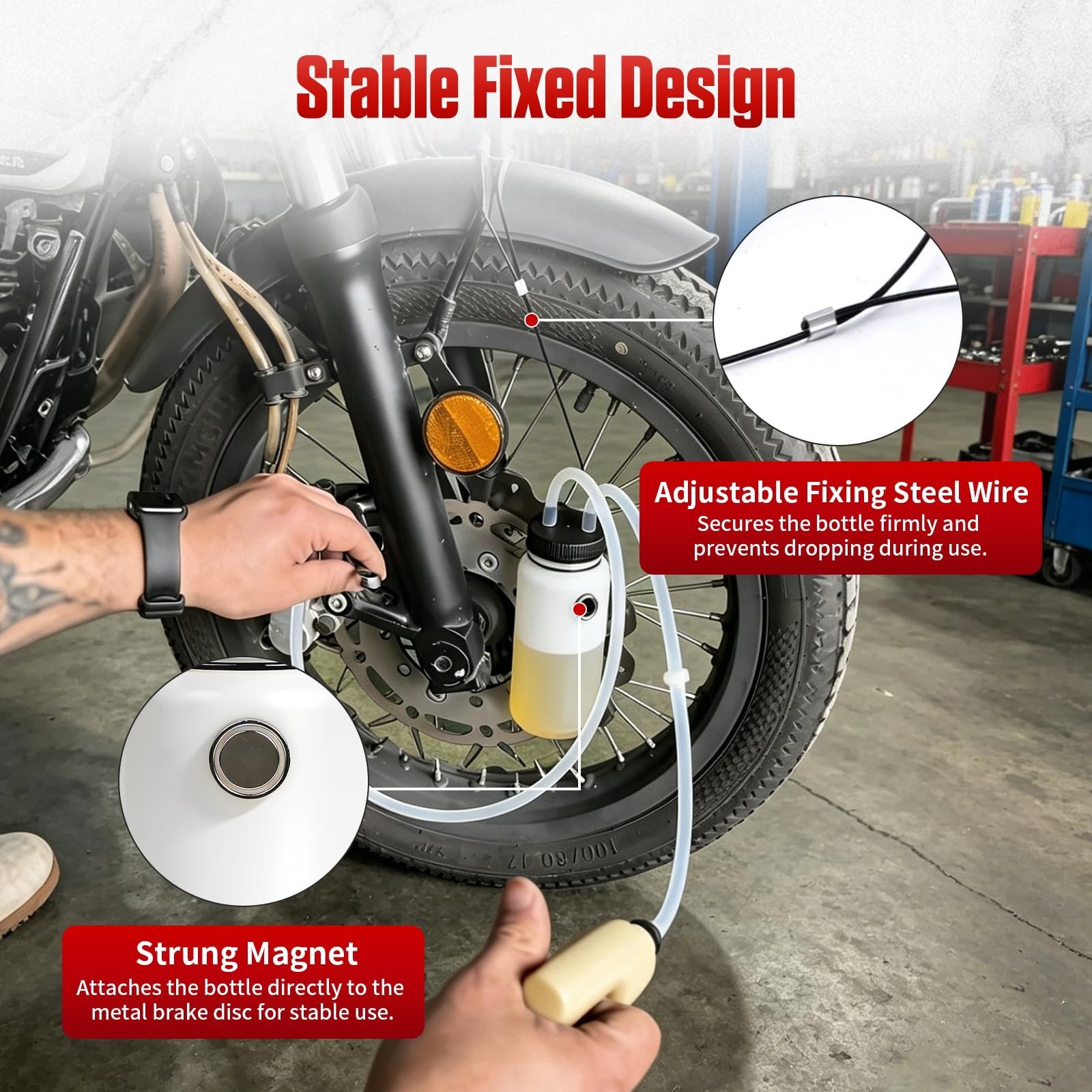 Motorcycle Brake Bleeder Kit – 400ML Bottle, One Way Valve, 23.6″ Hose for Repai