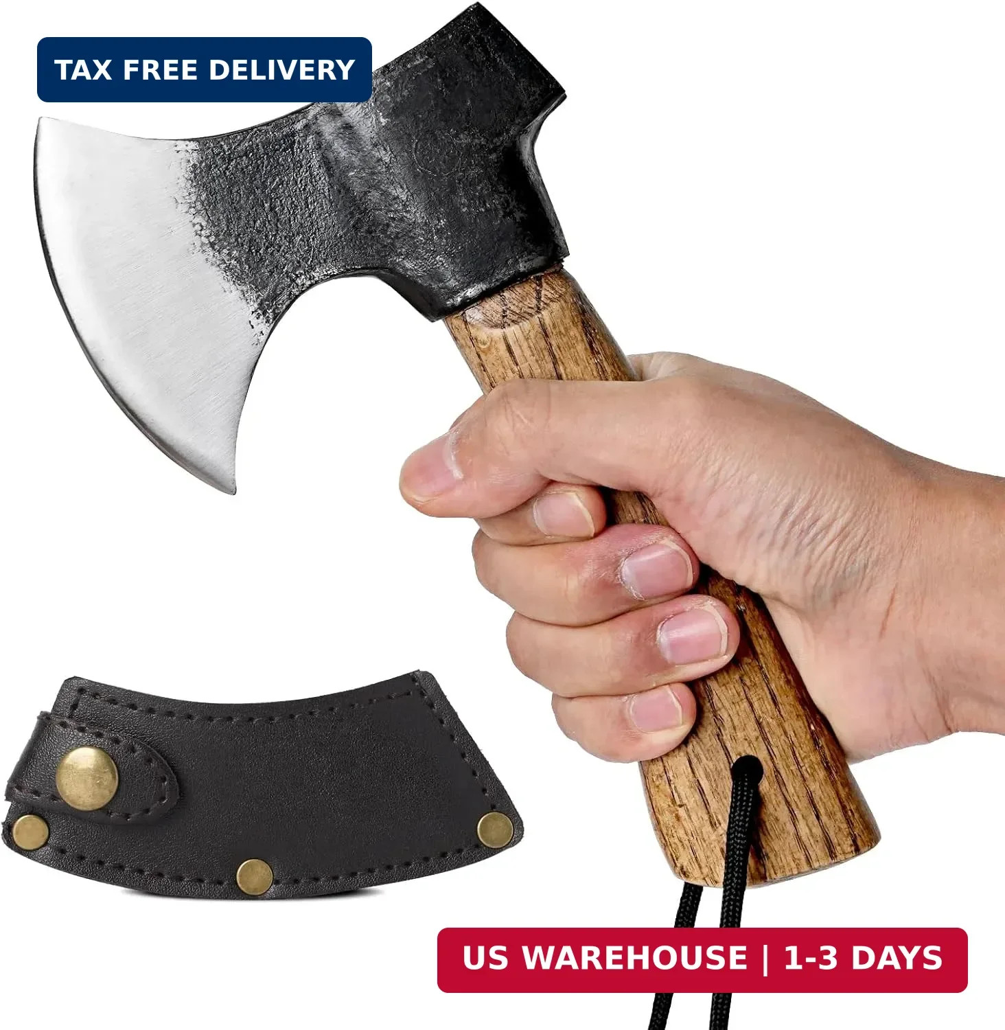 Portable Survival Axe – 8.46-Inch Hatchet with Leather Sheath for Outdoor Use