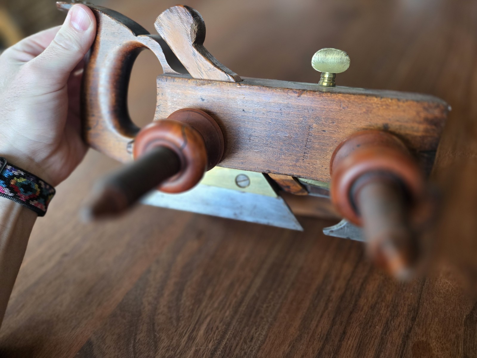 Antique D.R. Barton Boxwood Screw Arm Plow Plane Wood Tool Plough Rochester NY