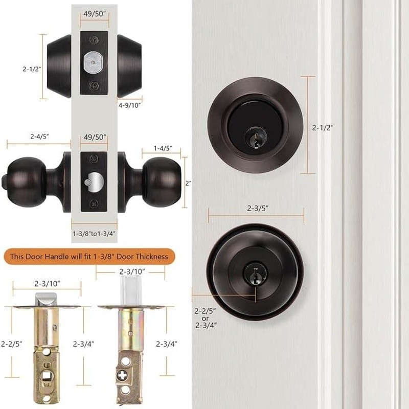 Double Cylinder Deadbolt Lock Set High Security Easy Key Access Adjustable Latch