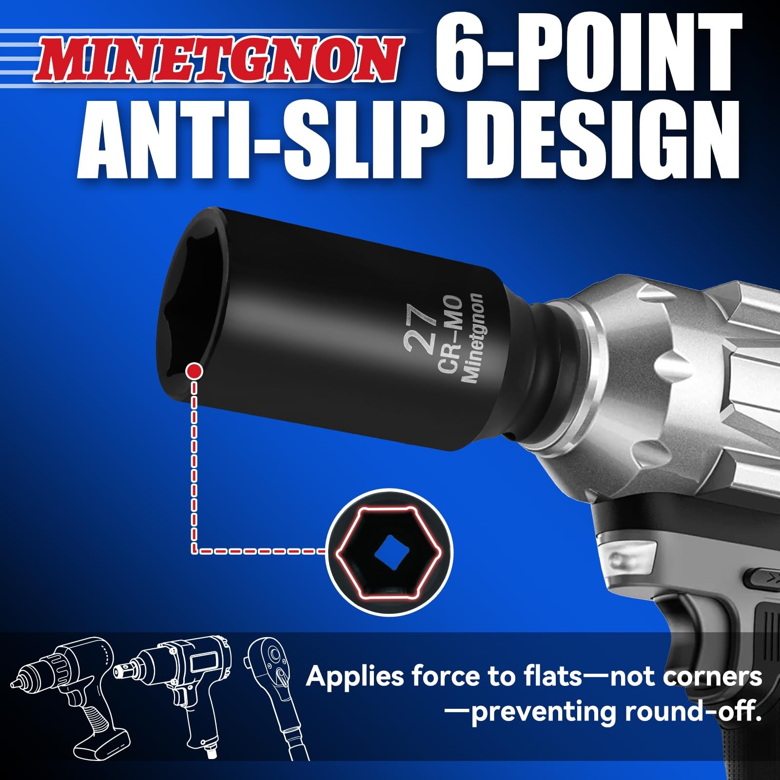 Minetgnon 27mm Deep Impact Socket 1/2 Drive 6 Point