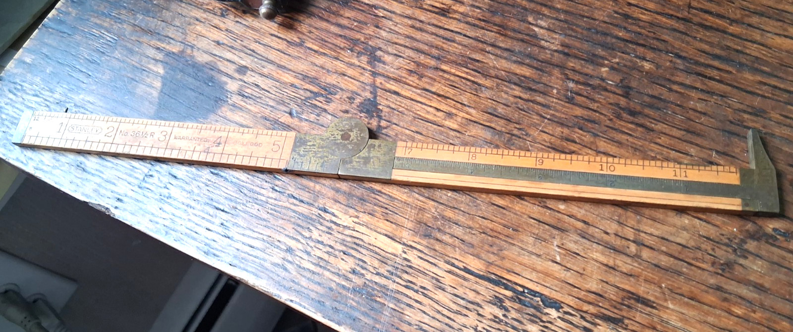 Vintage Stanley No 36 1/2 Boxwood Brass Folding Caliper Rule 12″ Ruler 17″ Ext