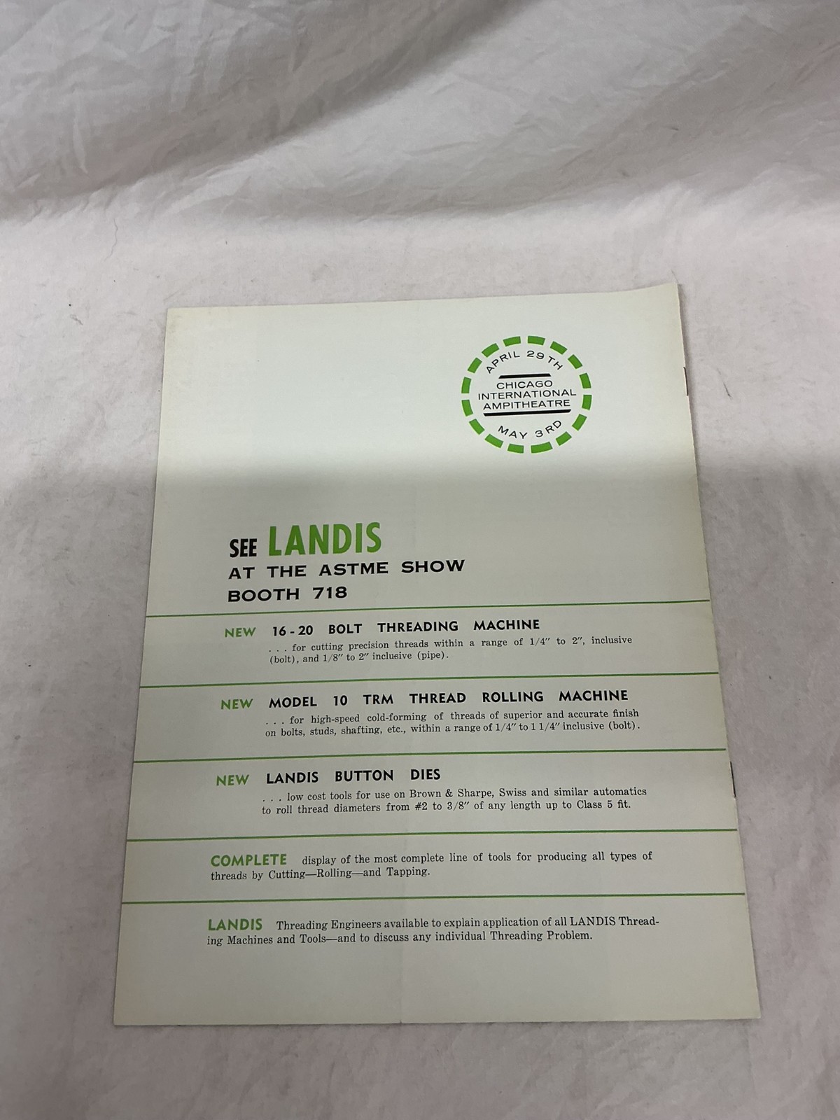 April 1963 Landis Machine Company Thread Tips Bulletin Brochure Pamphlet