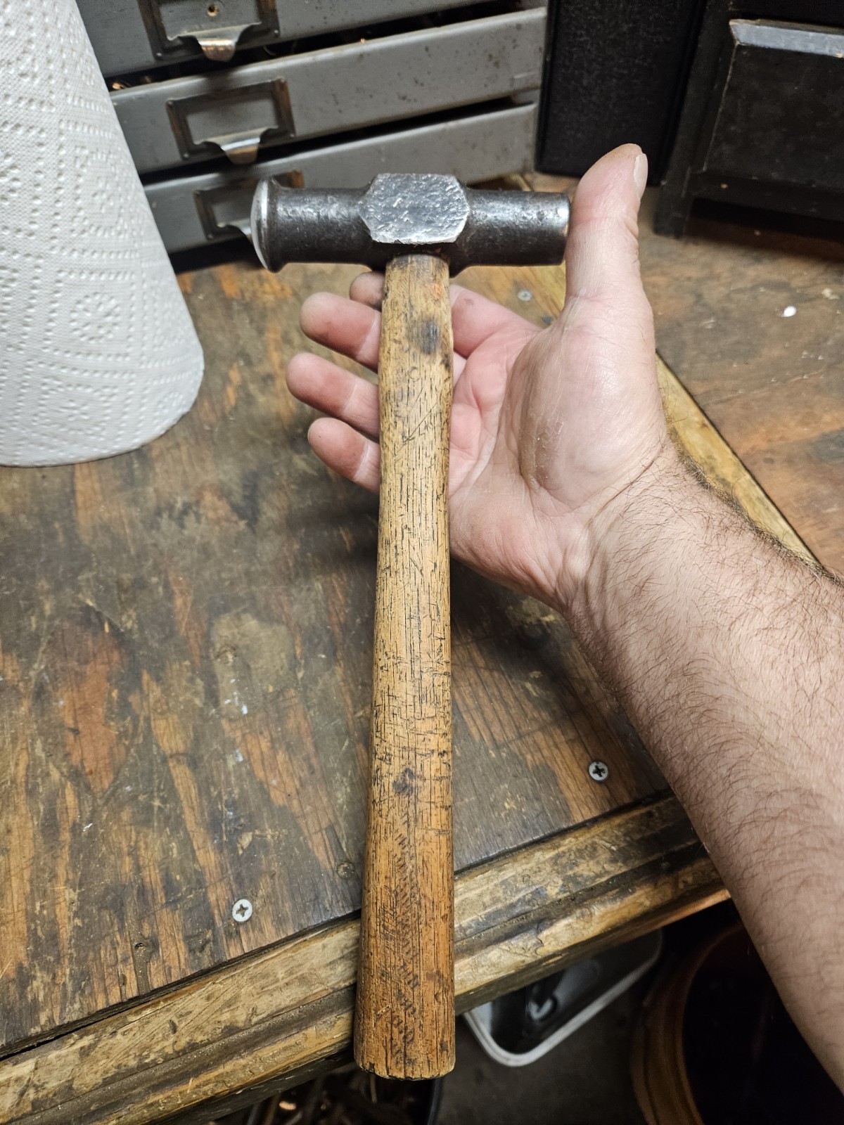 Antique RAISING HAMMER w/ORIGINAL HANDLE-TINSMITH-FORMING-PLANISHING-ANTIQUE