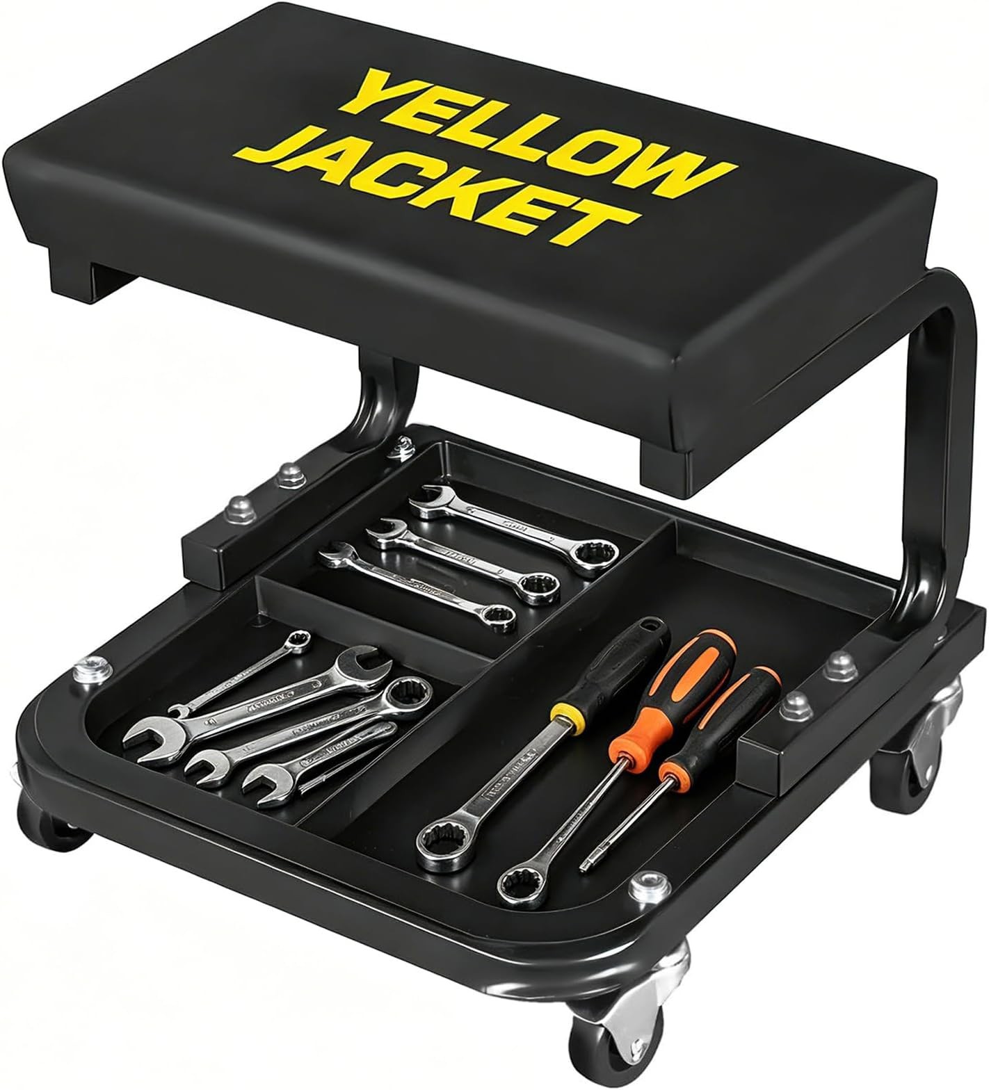 YELLOW JACKET Mechanic Rolling Stool 250 Lbs Capacity, Garage Stool on Wheels…