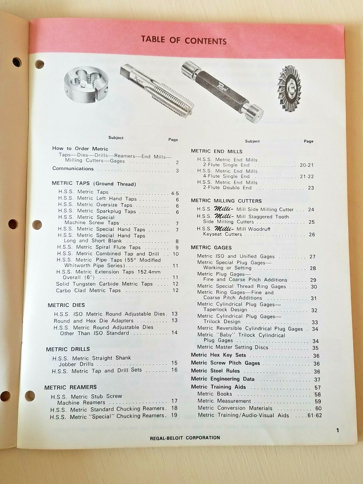 Regal-Beloit Corp. Metric Cutting Tools & Gages Catalog No. MCT 75-6