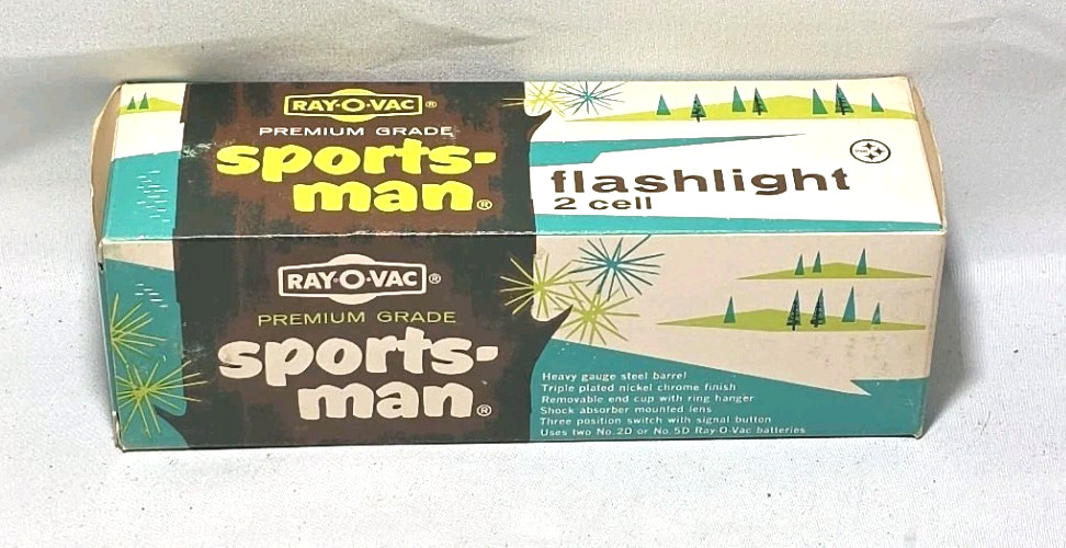New/Old Stock Vintage Ray-O-Vac Sportsman 2 Cell Flashlight S22F +Box USA Made