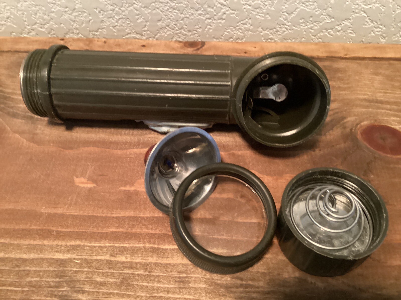 Vintage Olive Green Belt Clip Flashlight made in Hong Kong Military?