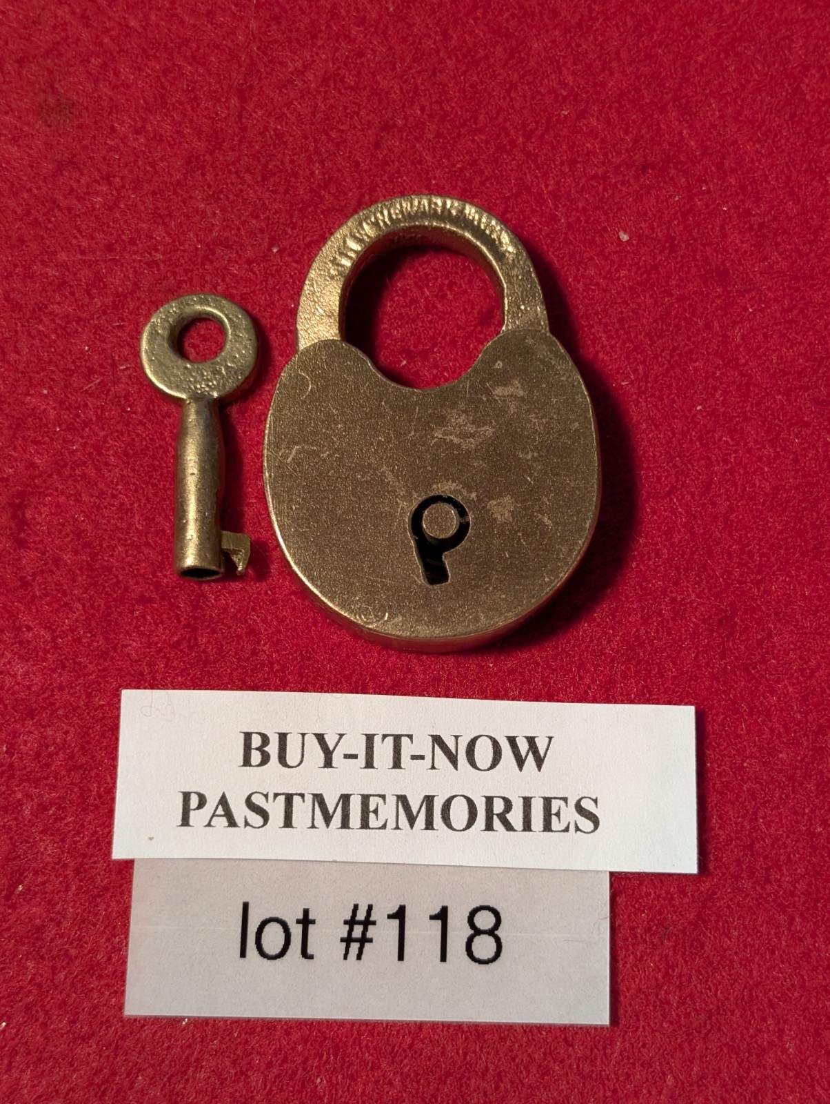 1870’s CLIMAX BRASS OVAL PADLOCK w/ KEY, OLD VINTAGE ANTIQUE LOCK LOT #118