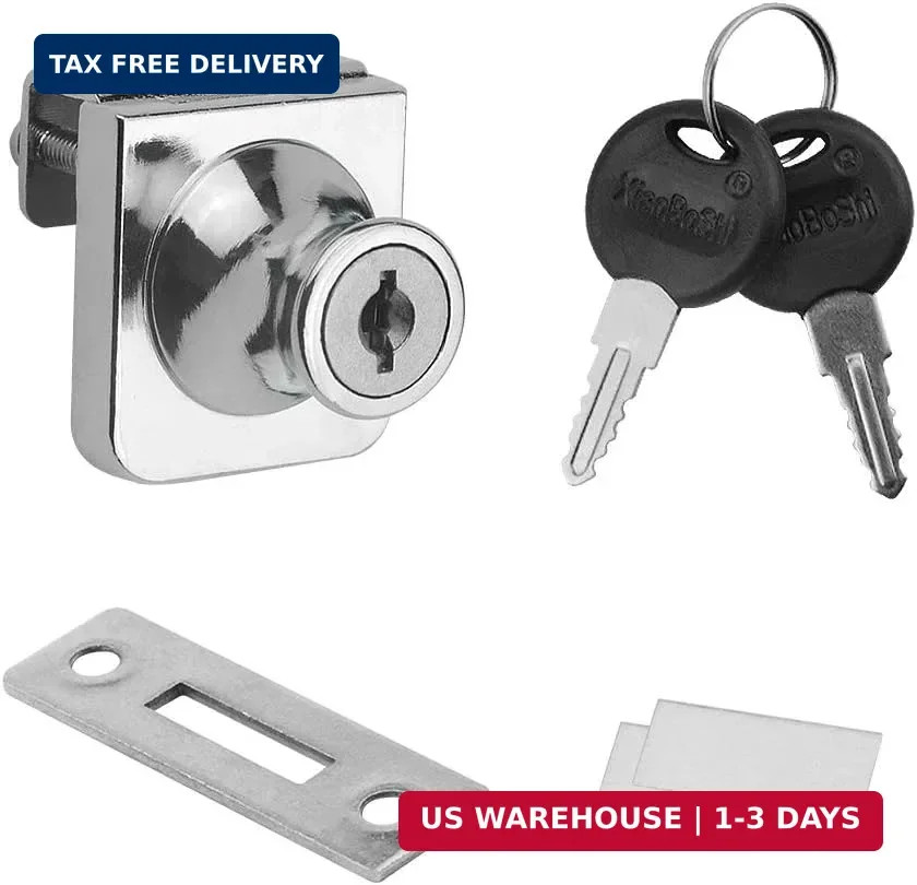 4PCS Glass Locks with Same Keys Locks for Showcase Display Cabinet, 5-8mm Thicke