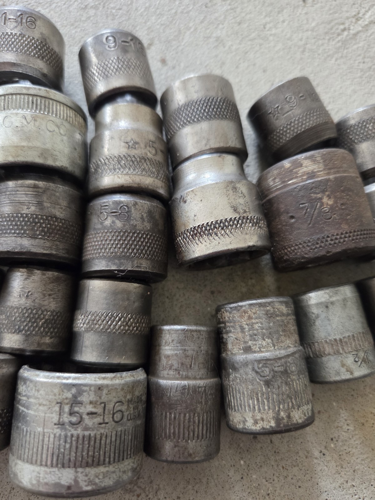 Vintage Lot of Old Antique Hex Hexagon Drive Some W Star Markings Sockets LOT