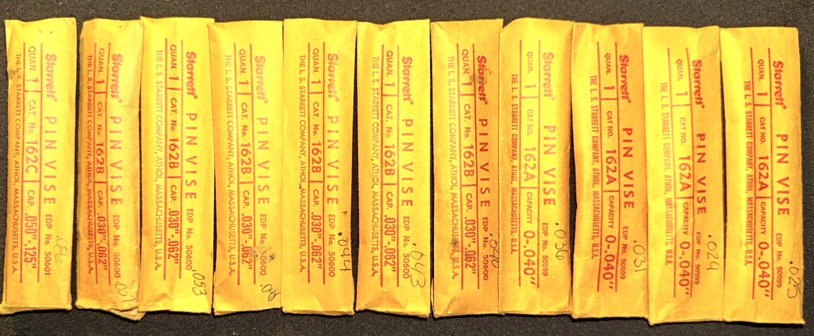 STARRETT VINTAGE EDP 5060 PIN VISE NICKEL PLATED 162B SET OF 11, .025-.086