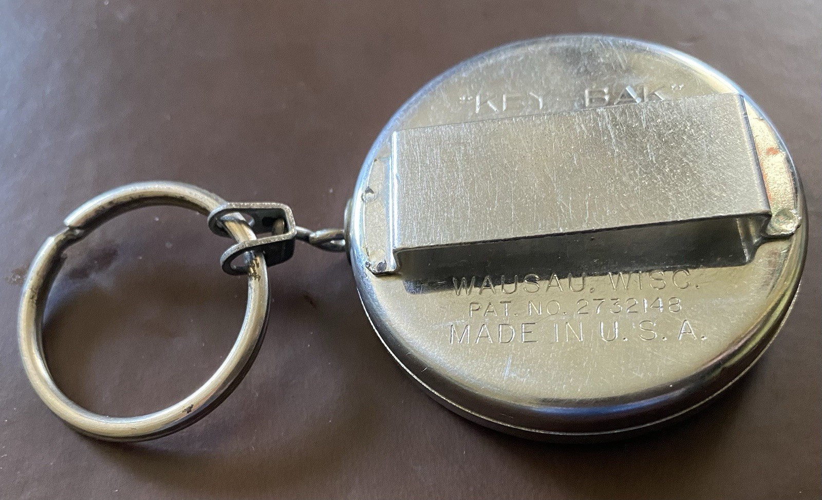 Vintage Metal Key-Bak Retractable Keychain Solid Belt Loop Wausau Wisc USA Made