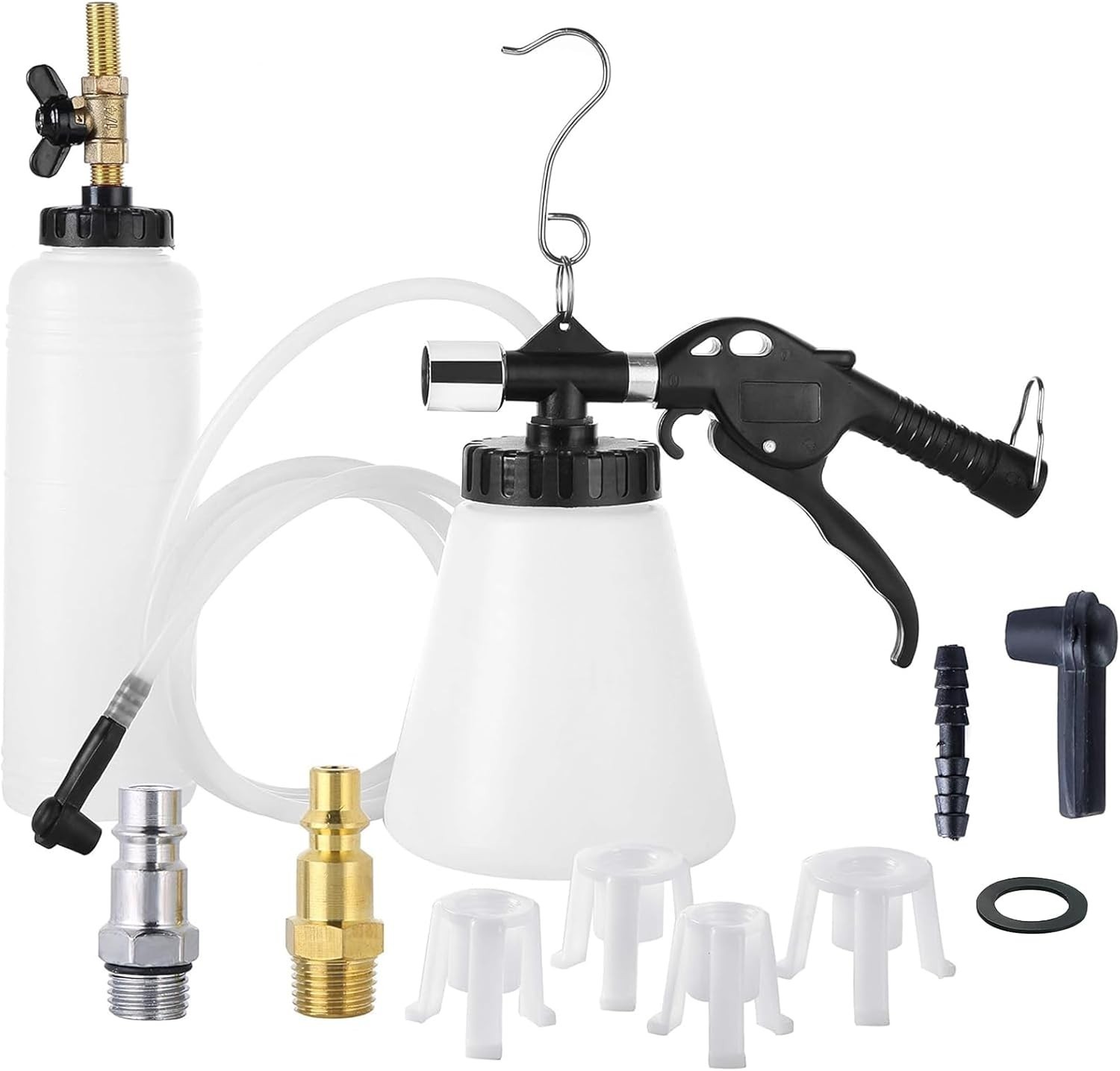 Pneumatic Brake Fluid Bleeder Tool | with 4 Master Cylinder Adapters 90-120 PSI