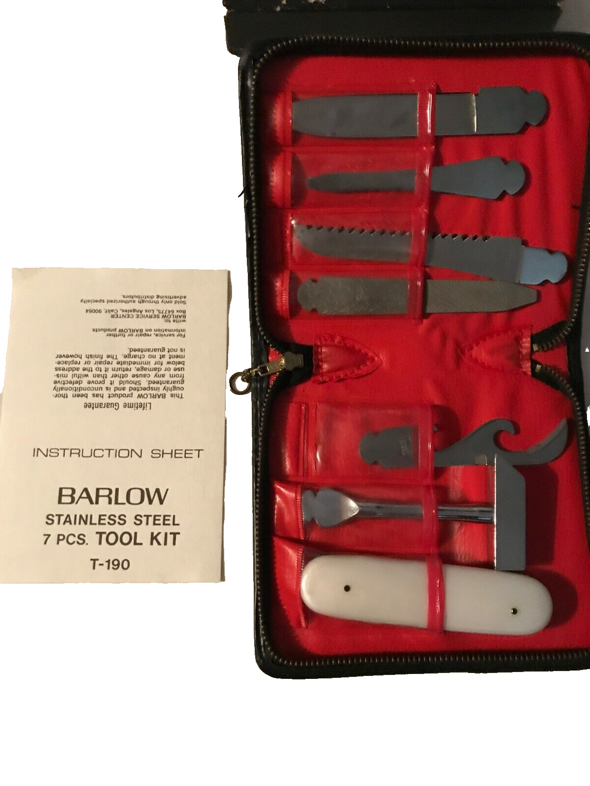 Vintage Barlow Stainless Steel Tool Kit 7 Piece W/ Zip Storage & Box Japan