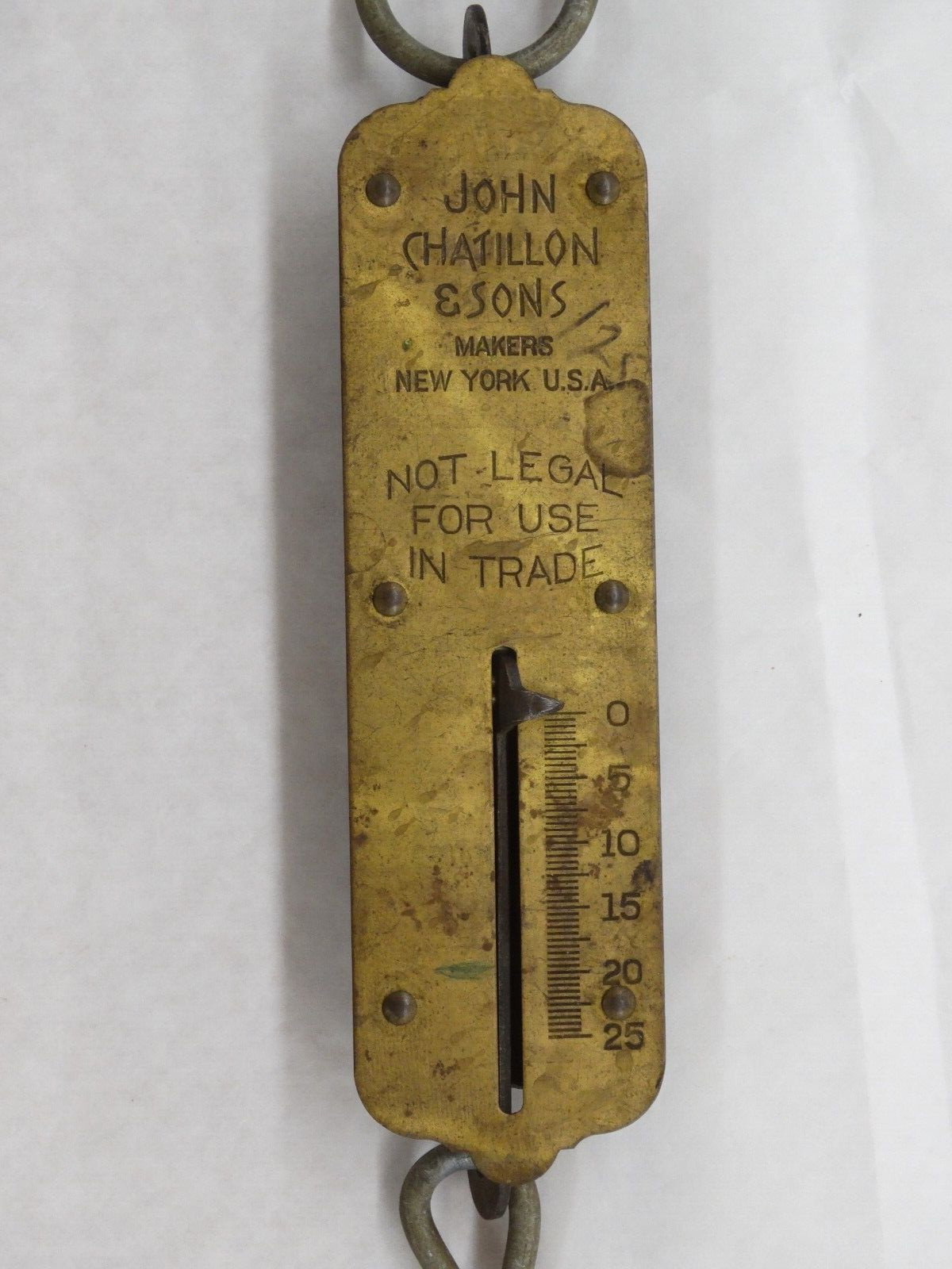 VTG John Chatillon &Sons Brass Spring Balance 25lb Hanging Scale New York USA