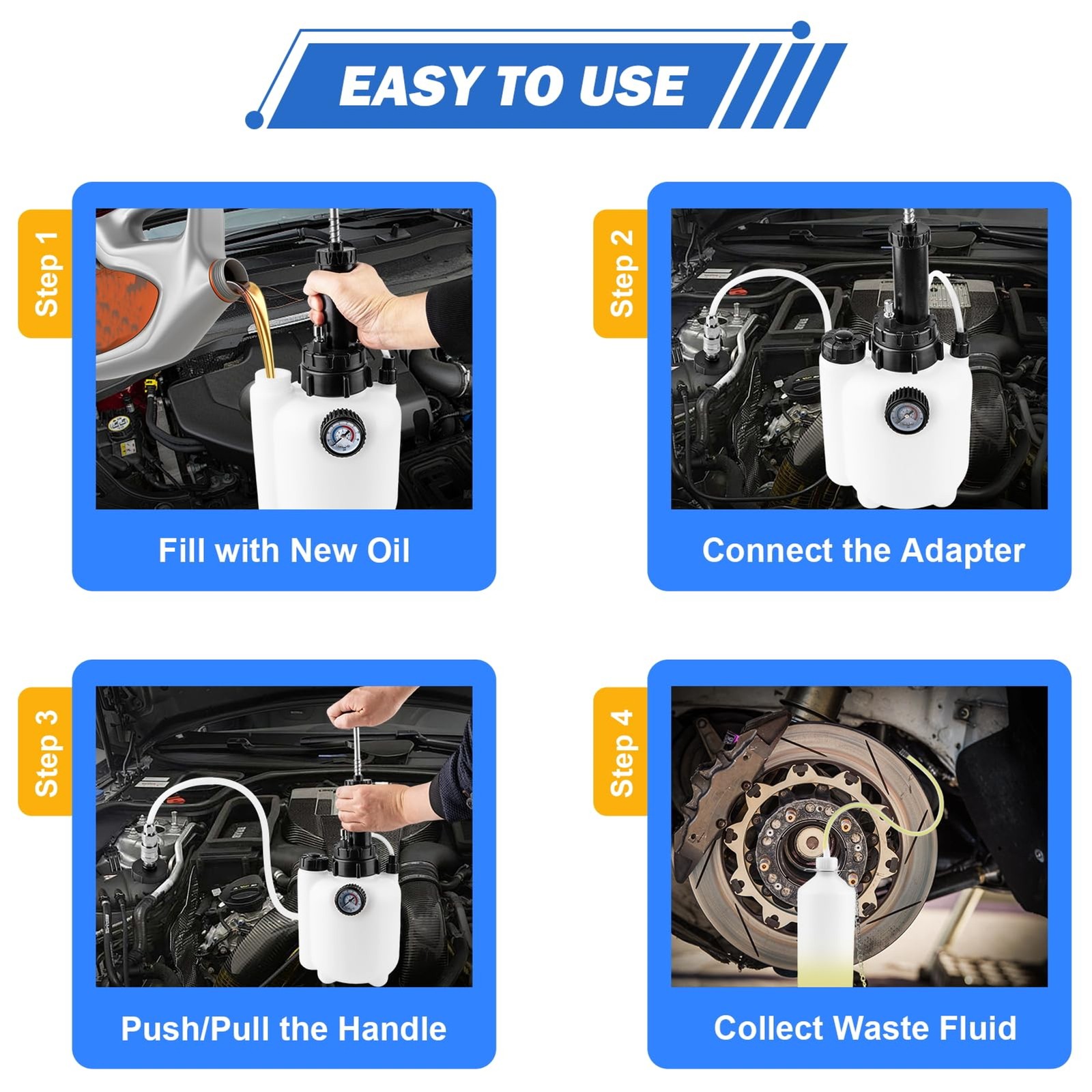 3L Manual Brake Bleeder Kit, One Person Brake Fluid Bleeding Vacuum Pump with 1L