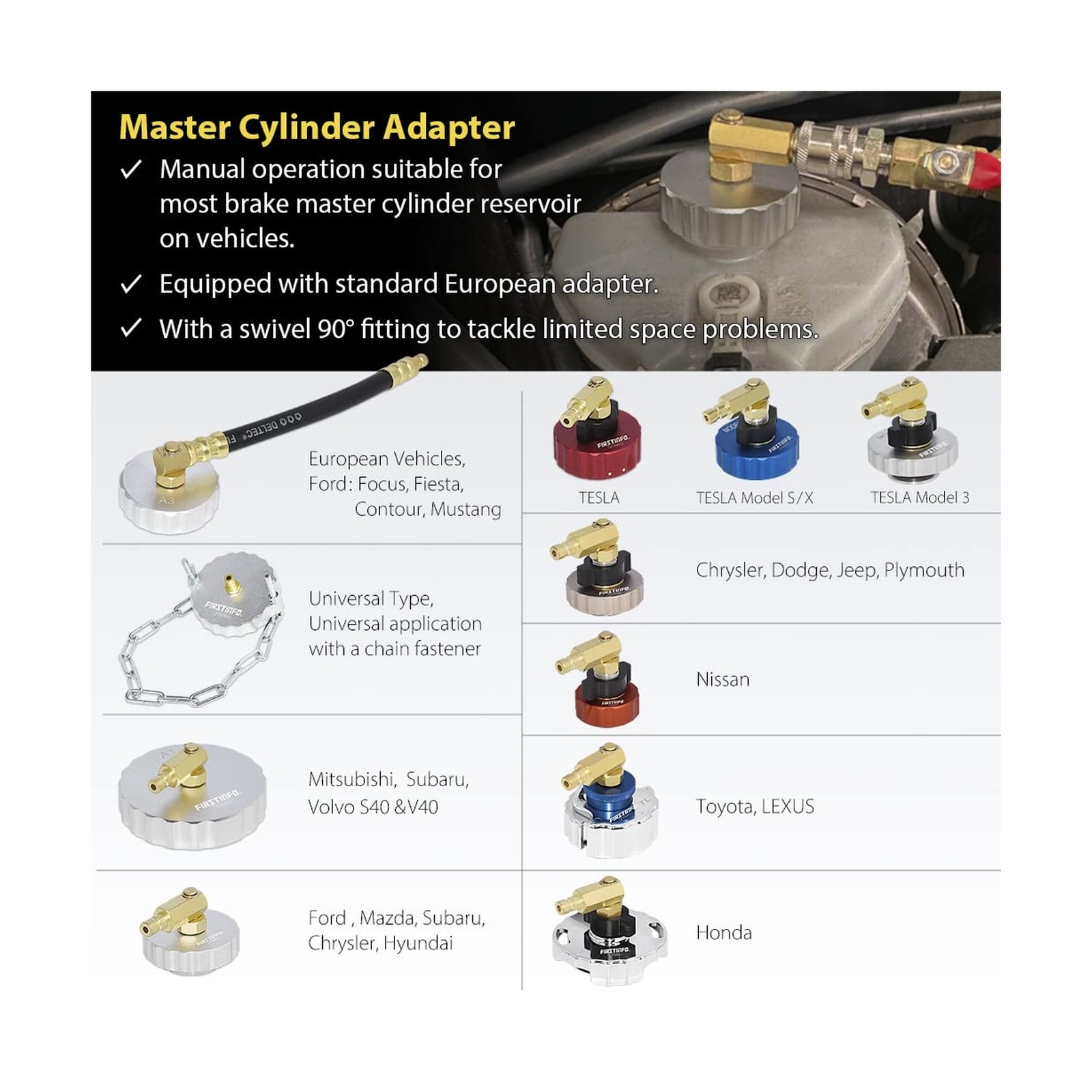 FIRSTINFO A1163HK3 3L Manual Pressure Brake Fluid Bleeder Kit w/ 11 Pcs Metal…