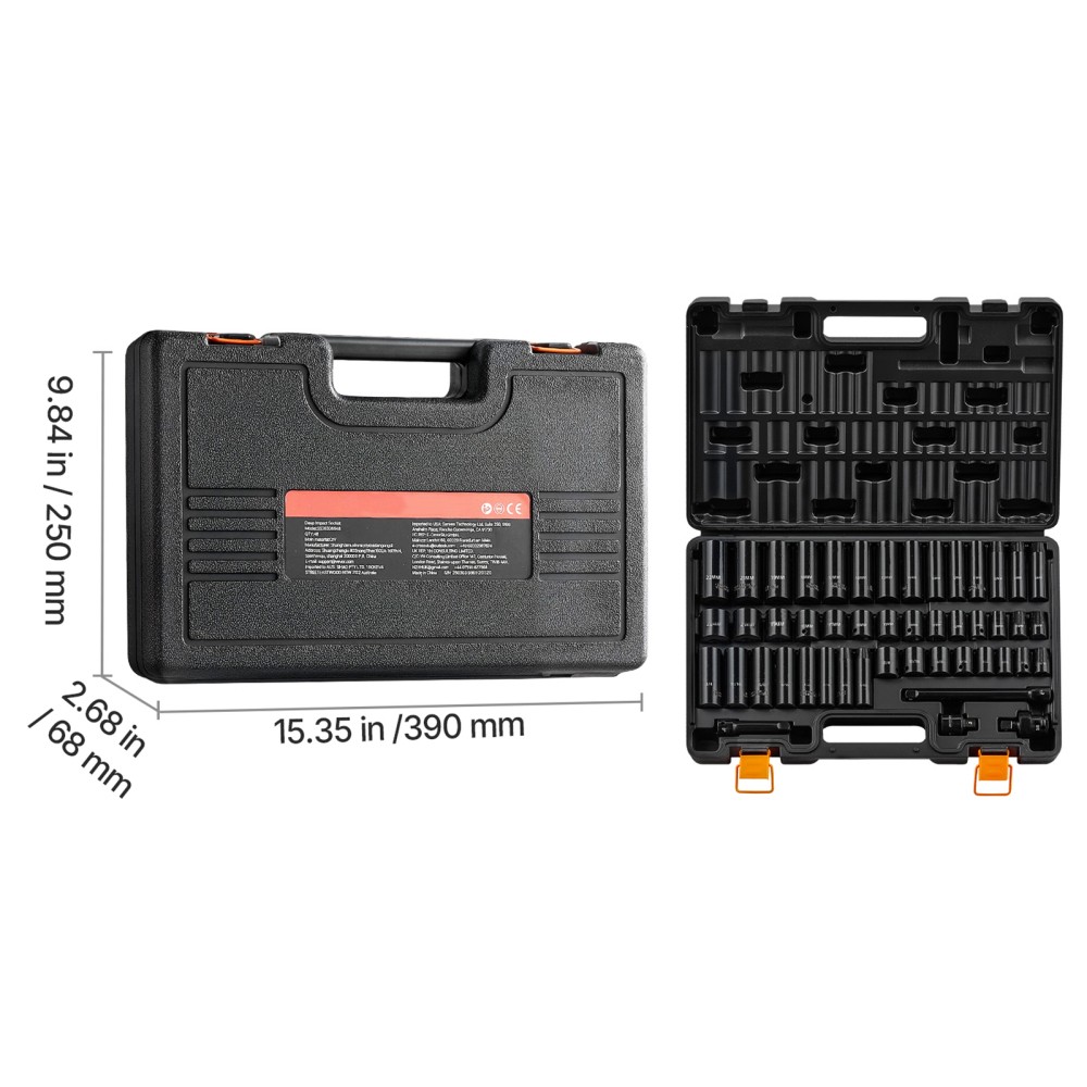 3/8 Drive Impact Socket Set 48-Piece 6-Point Sockets SAE Metric Sizes Cr-V