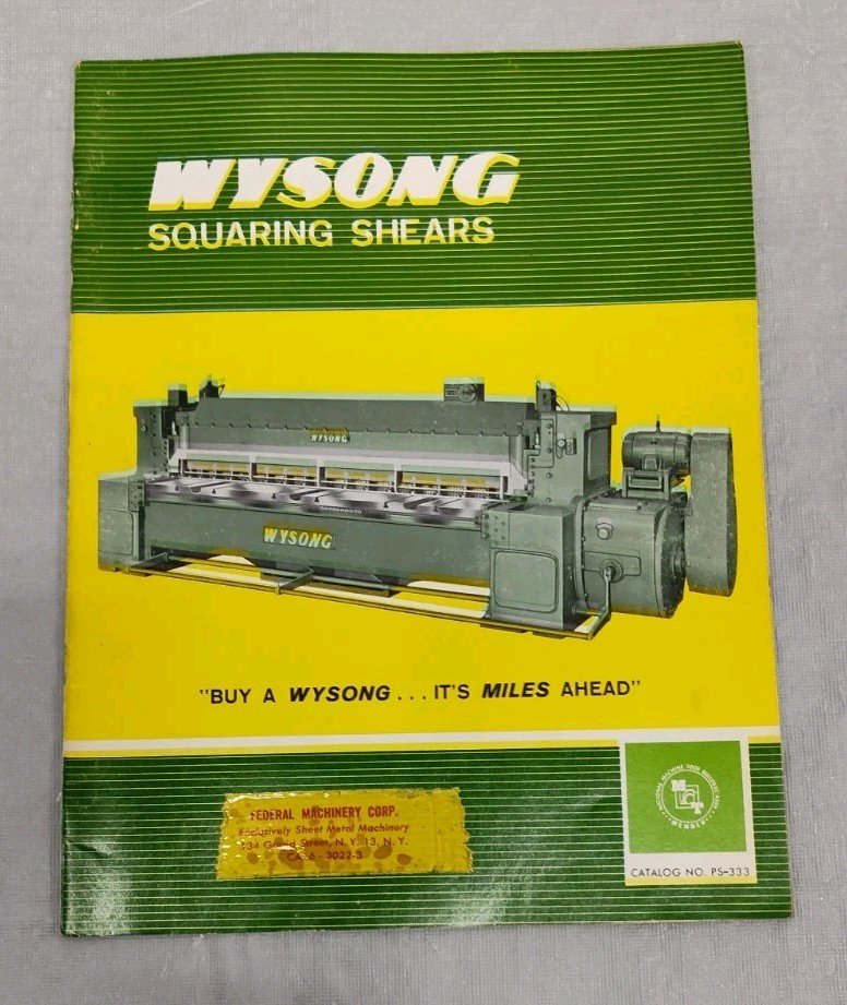 Wysong & Miles Catalog Squaring Shears Industrial Machine Metal Working Brochure