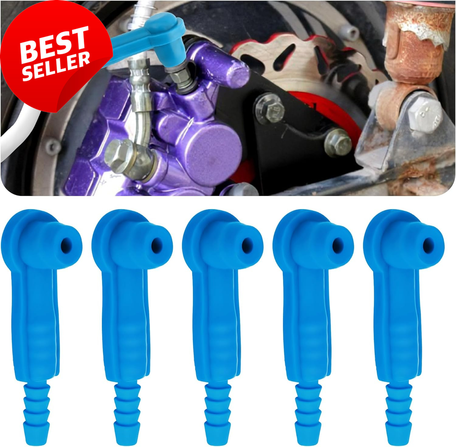 5PCS Brake Bleeder Adapter Kit Vacuum Pump Hose Connector Tool Blue