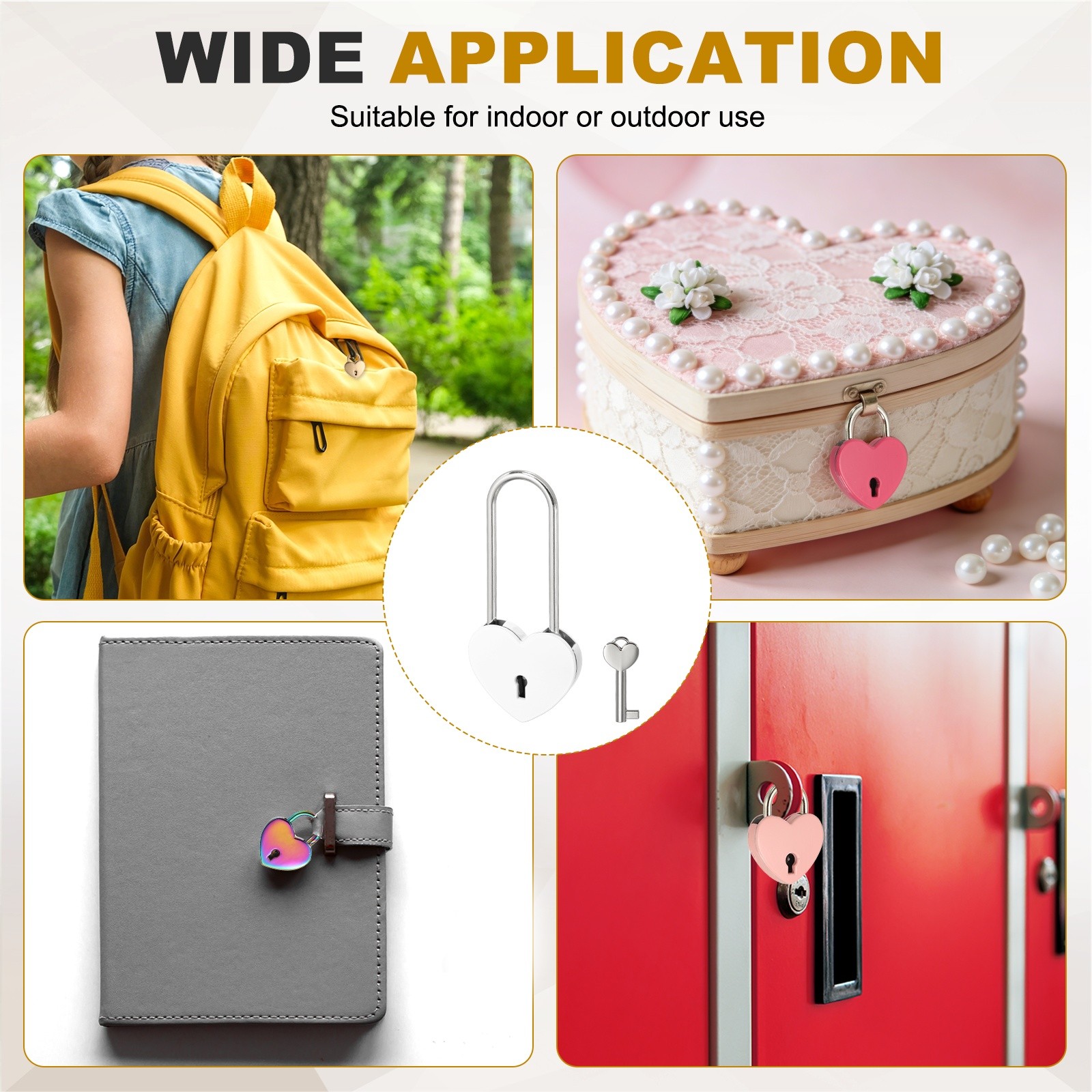 Mini Heart Lock with Key, (1.8×3.9 Inch, White) (1Pcs), Heart Shaped Padlock