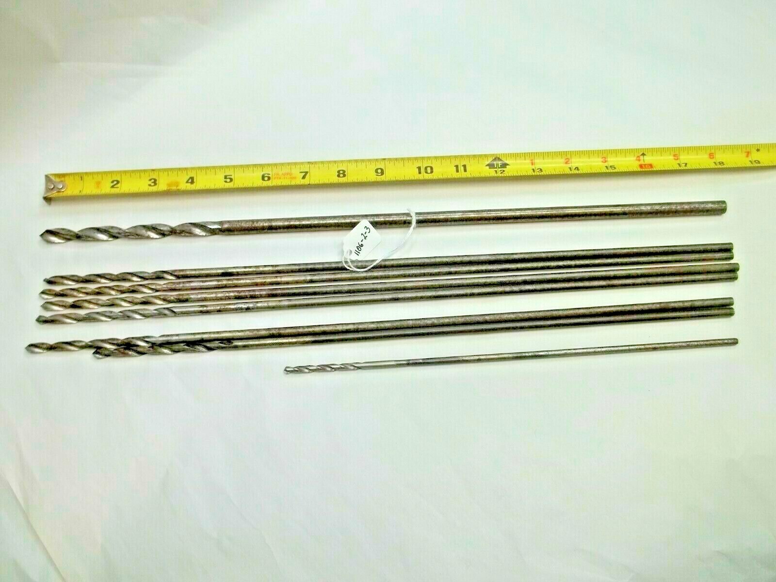 (8) Extra Long Drill Bits, (1) 3/8″, (5) 1/4″ & (1) .182″, straight shank Diam.