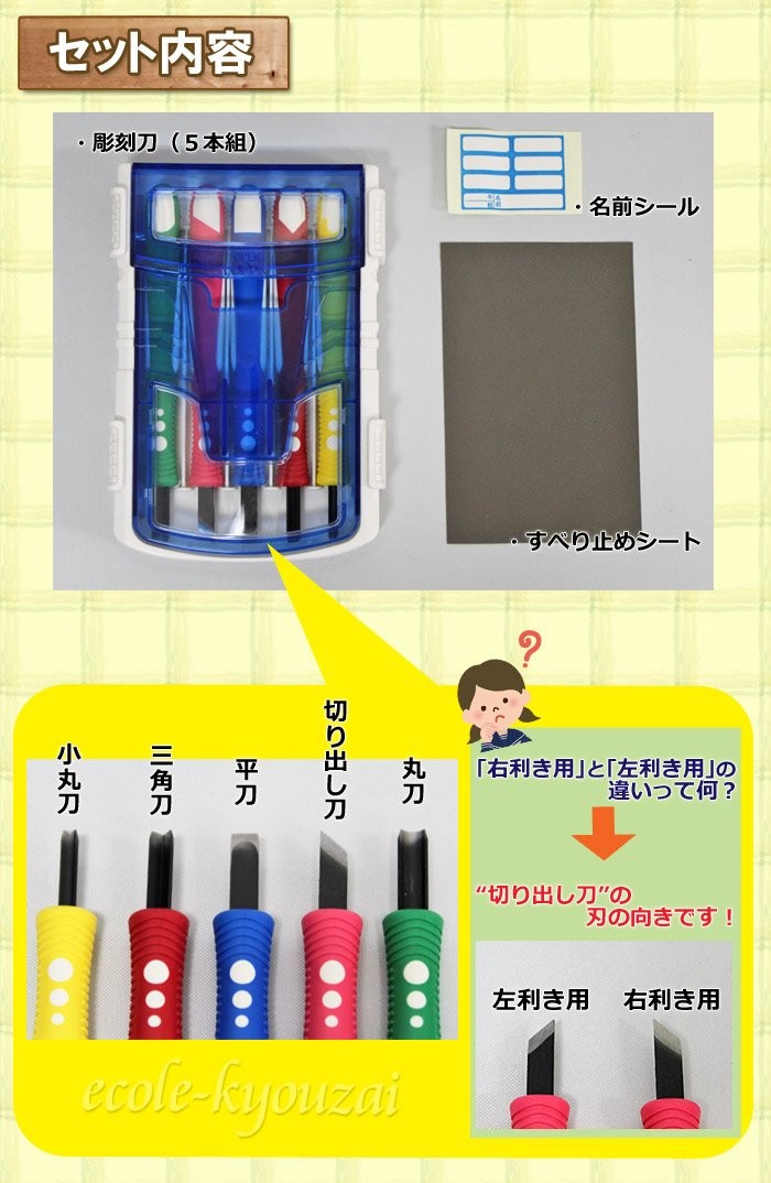Japanese Chisel Set 5pcs Clear Blue Steel for Kids Beginner Carving Tools w/Case