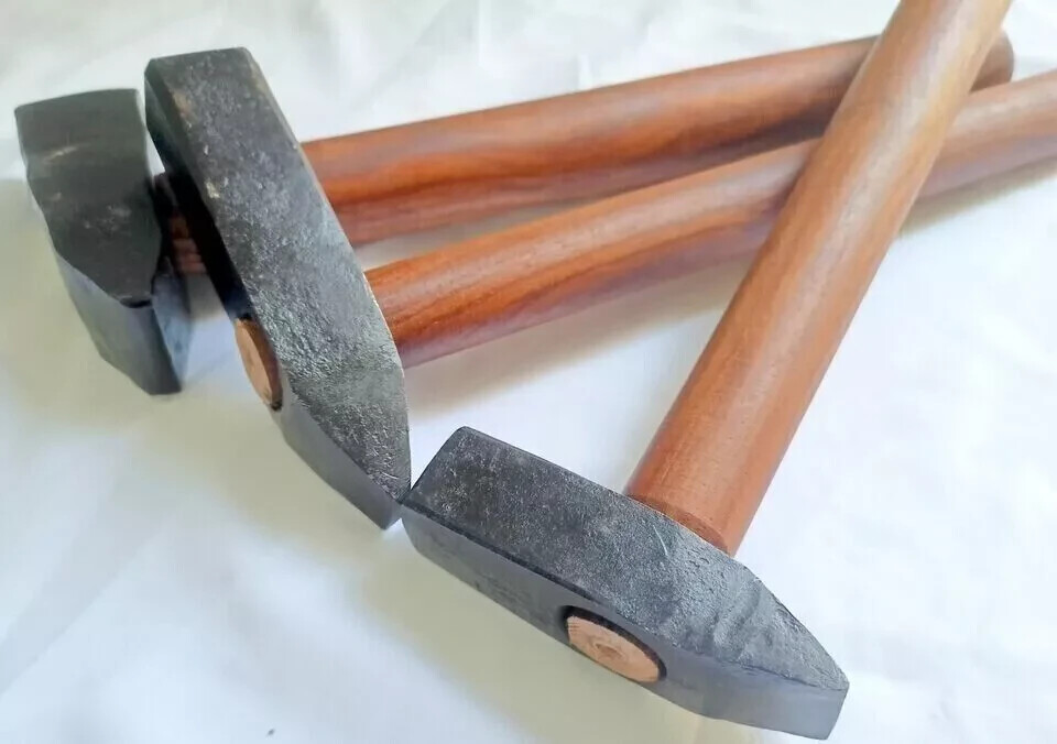 Set of 3 Black Iron Hammer Blacksmith Wooden Handle Collectible