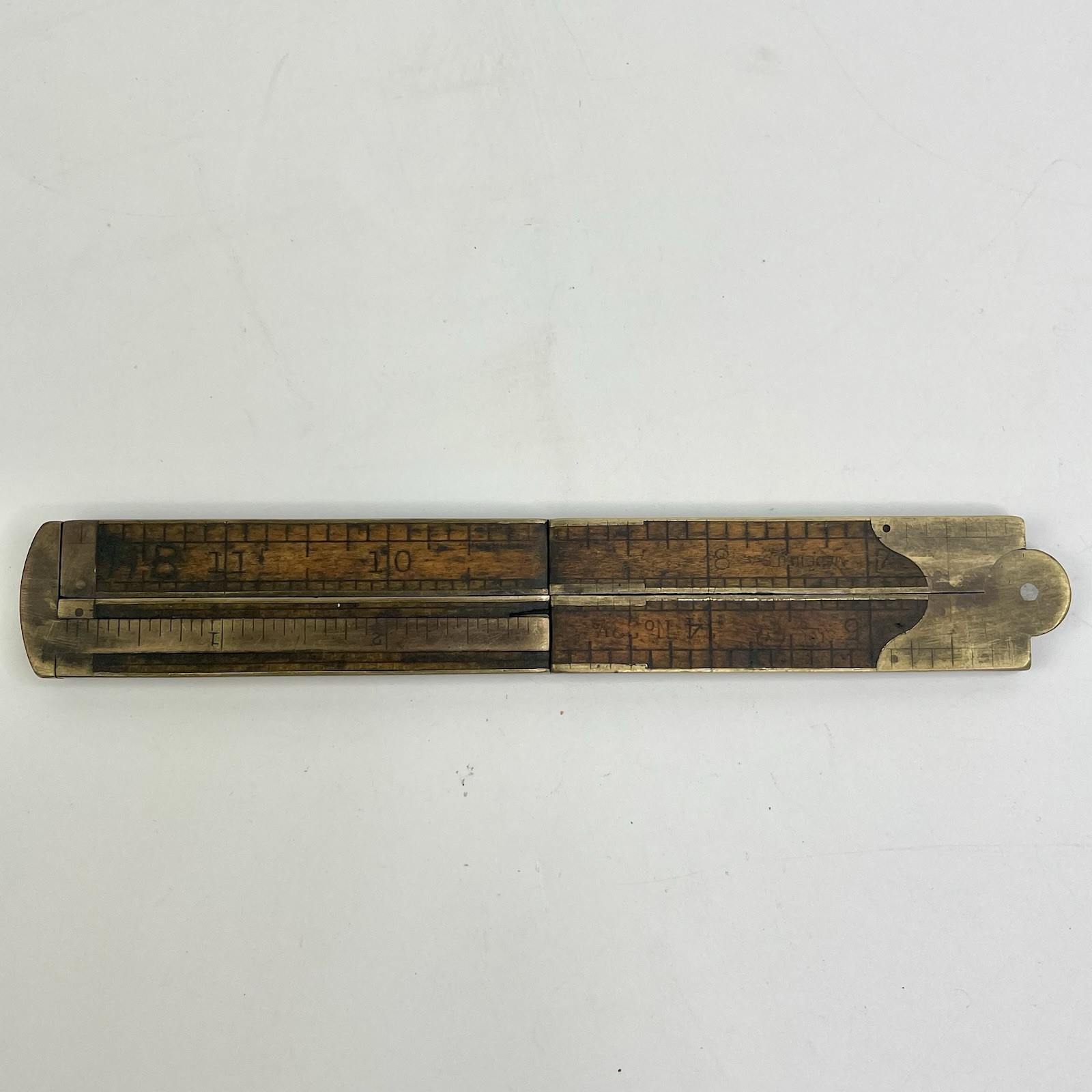 Antique No. 32 1/2 Early Stanley Boxwood & Brass Folding Ruler Caliper 12″ Vtg