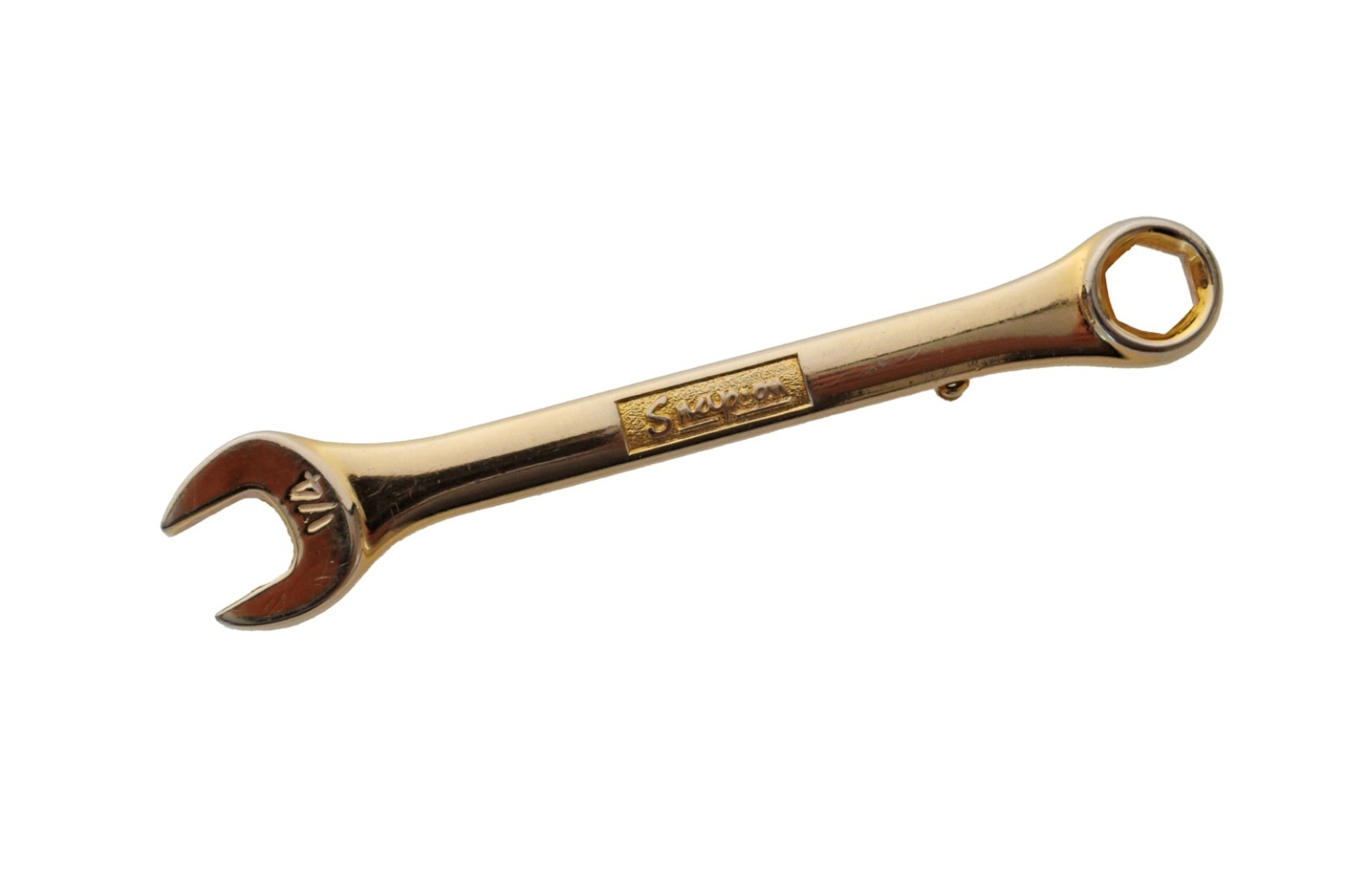 Vintage Snap-On Wrench Pin 1/4″ Box End Combination 3” Brooch Gold Tone Metal
