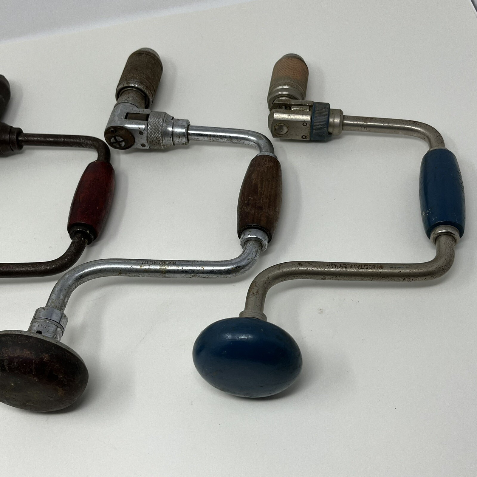 Vintage Stanley & Millers Falls 10″ Brace Hand Drill Lot of 4 See Pics & Descr.