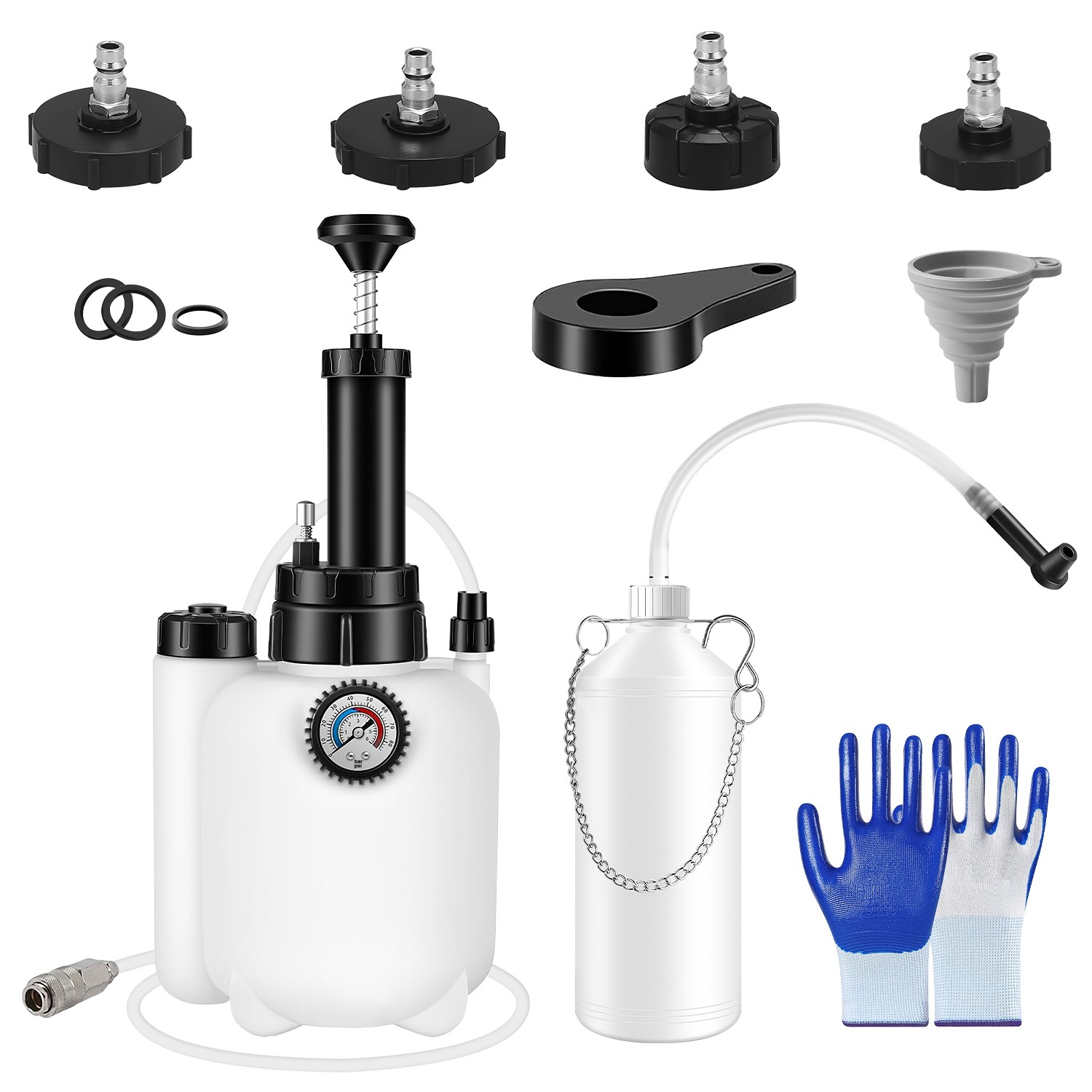 3L Manual Brake Bleeder Kit Including One Person Vacuum Pump with 4 Adapters