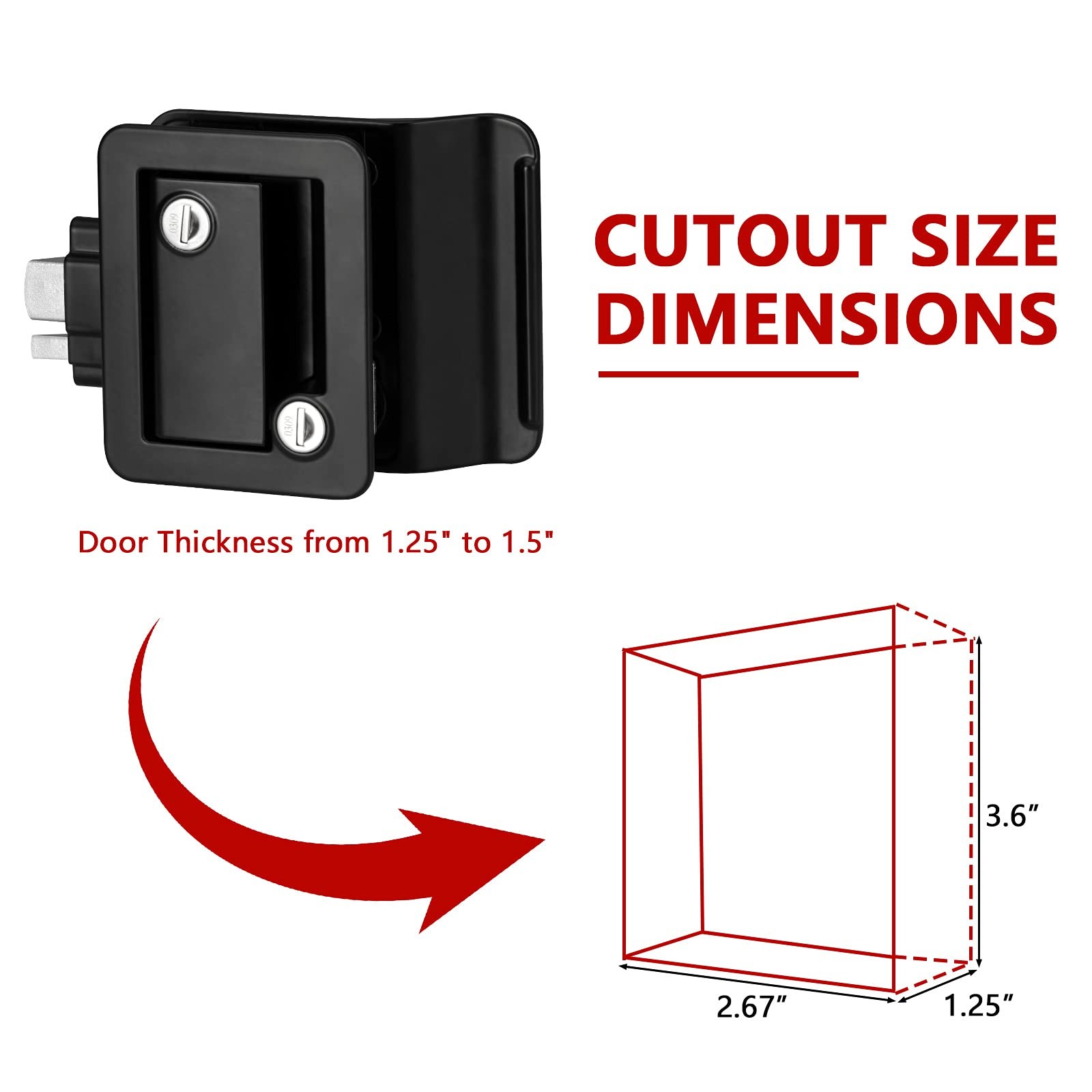 RV Entry Door Lock 2 Pack, Black Alloy Paddle Deadbolt Latch with Keys