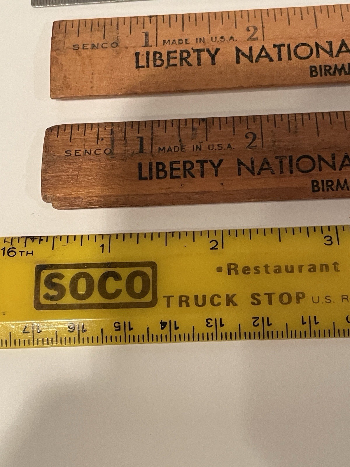 Six Vintage Advertising Rulers Metal Wood And Plastic Liberty Adamek SoCo Dunlap