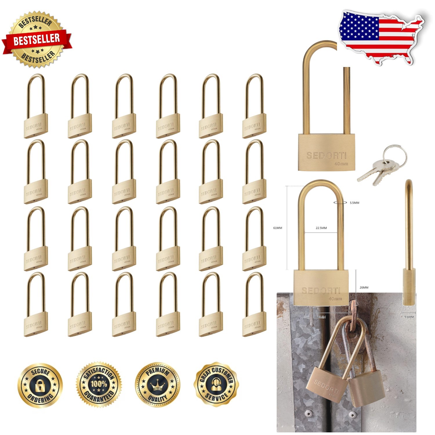 Durable Brass Padlocks: 24 Pack, Keyed Alike, Indoor/Outdoor, Anti-Corrosion